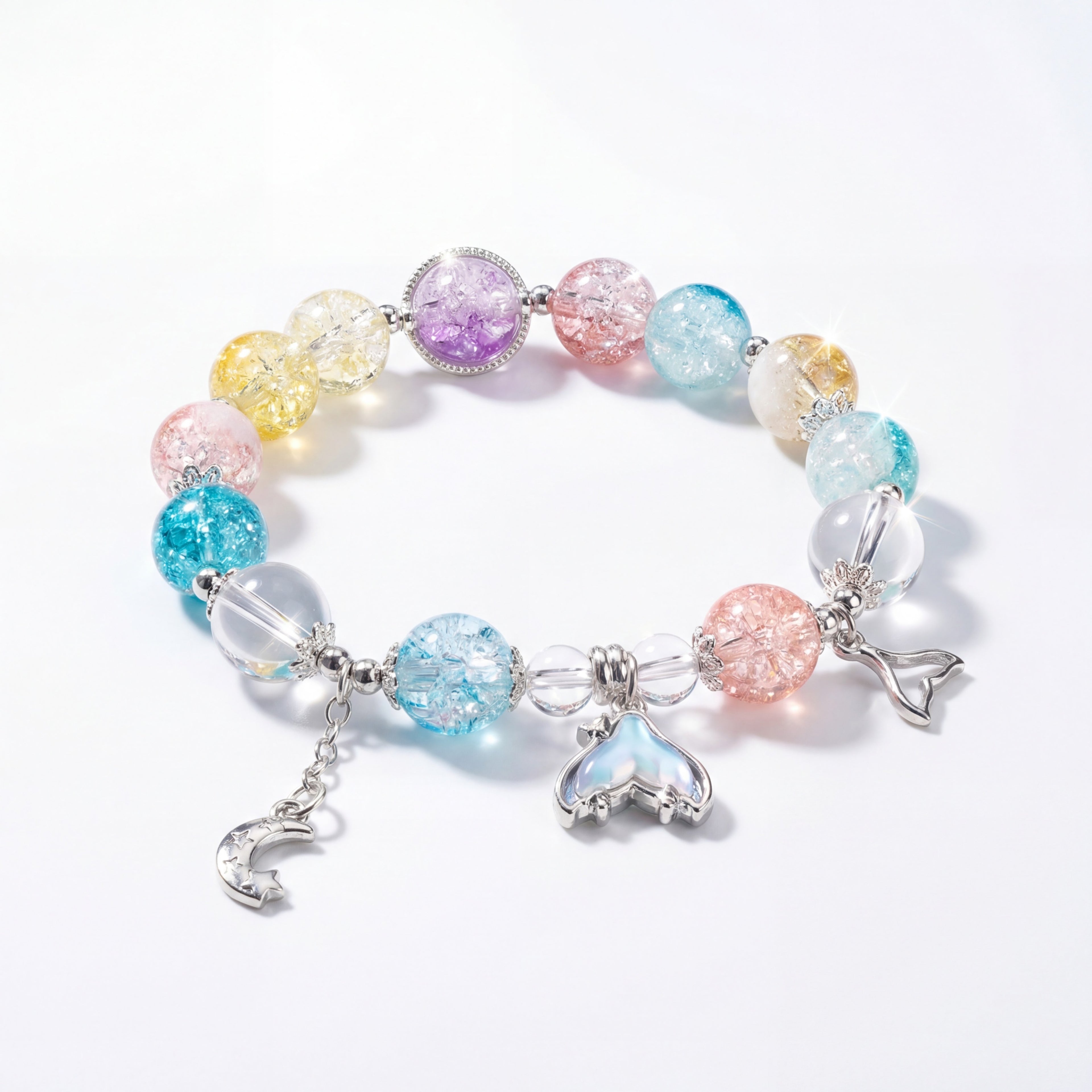 Korean Iridescent Mermaid Tale Multi-Color Crackle Bead Bracelet : YUFSBR220