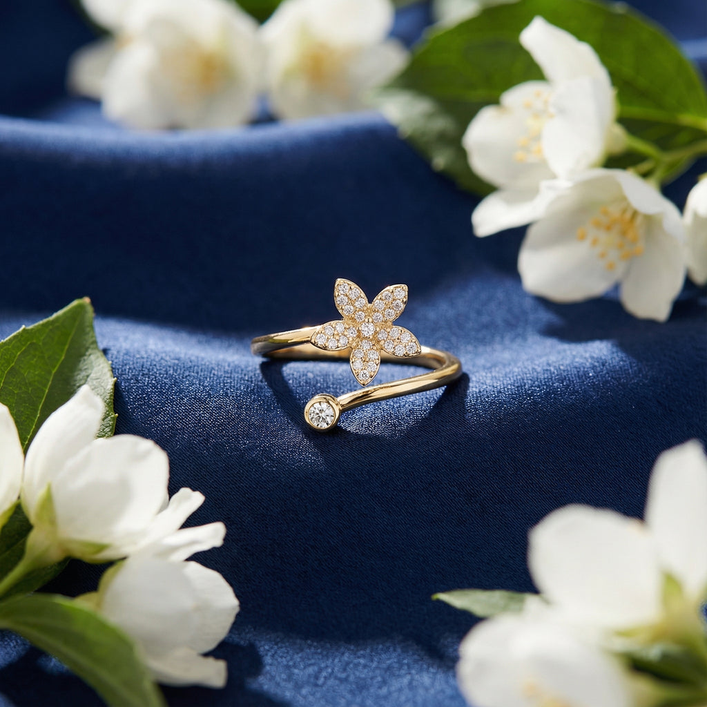 Korean Golden Jasmine Pavã© Bypass Ring : YUFSRG211