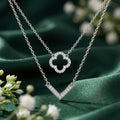 Korean Aura Tiered Clover & Chevron Layered Necklace : YUFSNL235