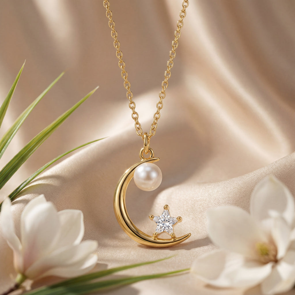Korean Celestial Moonlight Pearl & Star Necklace : YUFSNL221