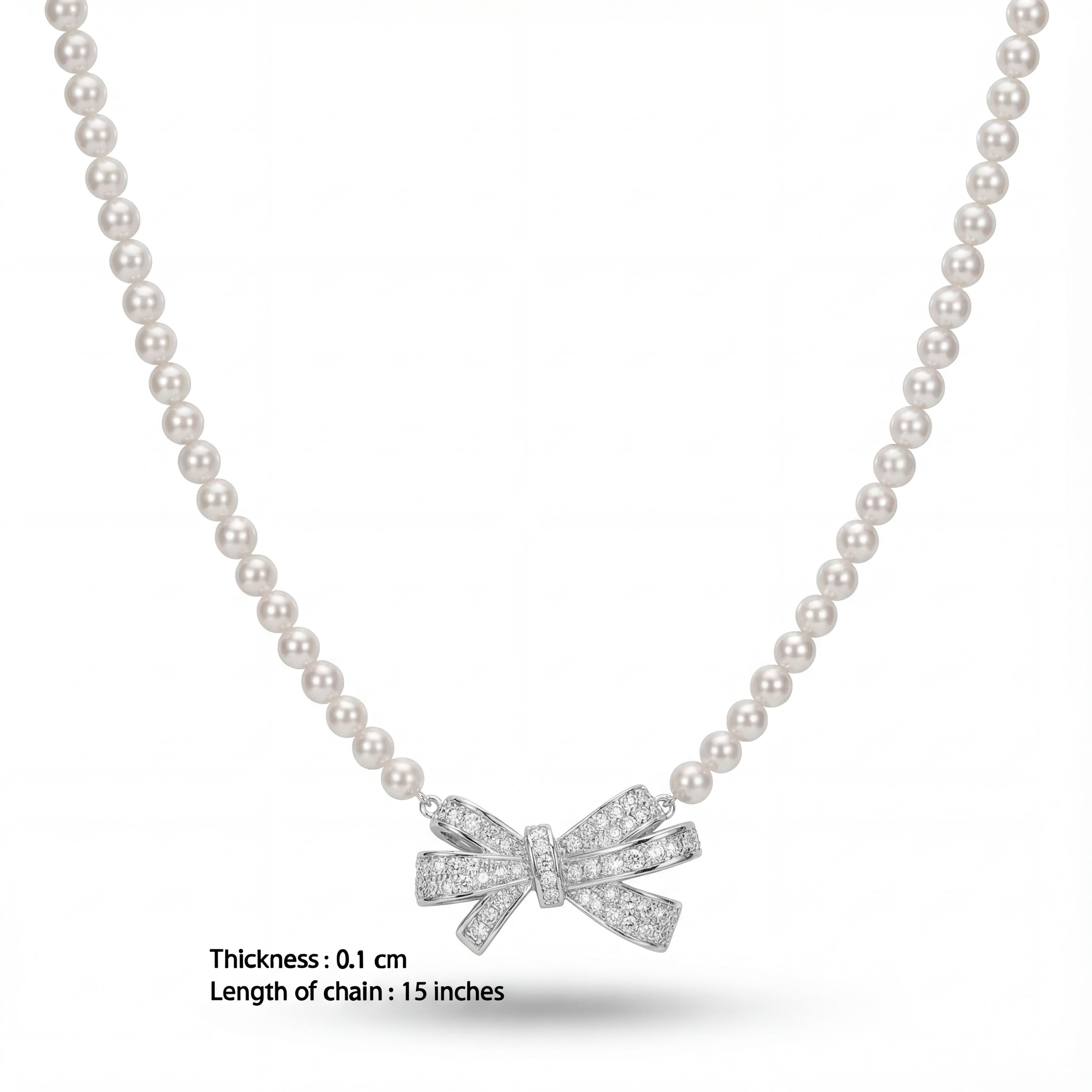 Korean Radiant Pave Bow Pearl Necklace : YUFSNL247