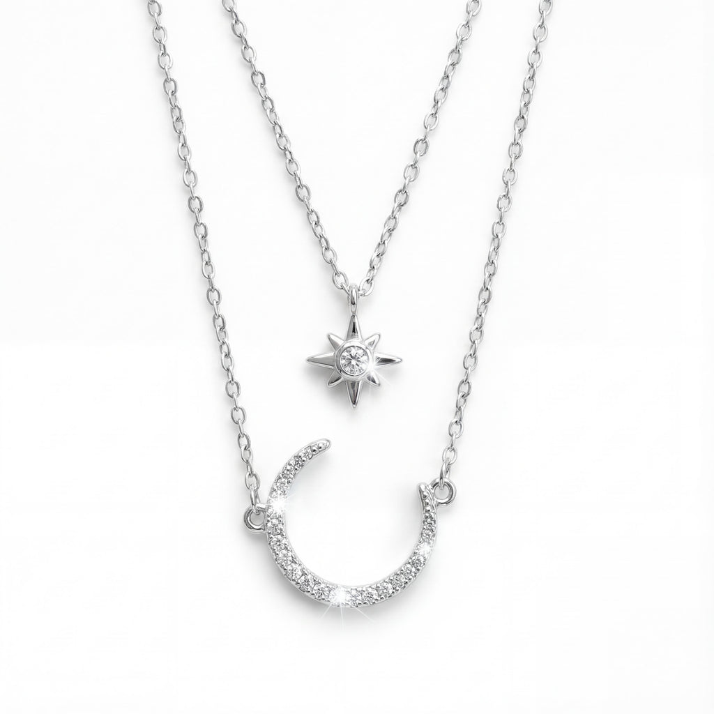 Thecelestial" Layered Moon & Star Necklace : YUFSNL209
