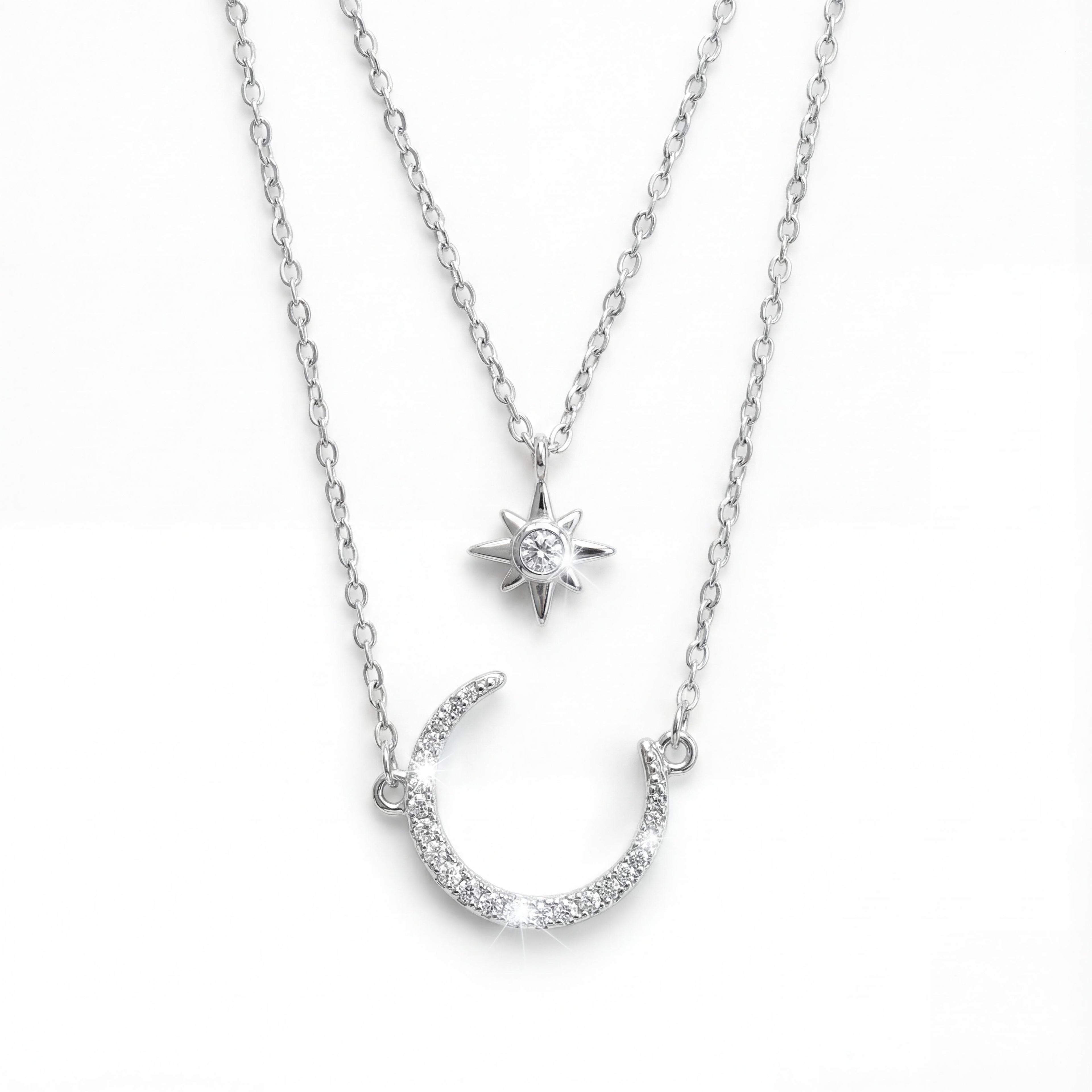 Thecelestial" Layered Moon & Star Necklace : YUFSNL209