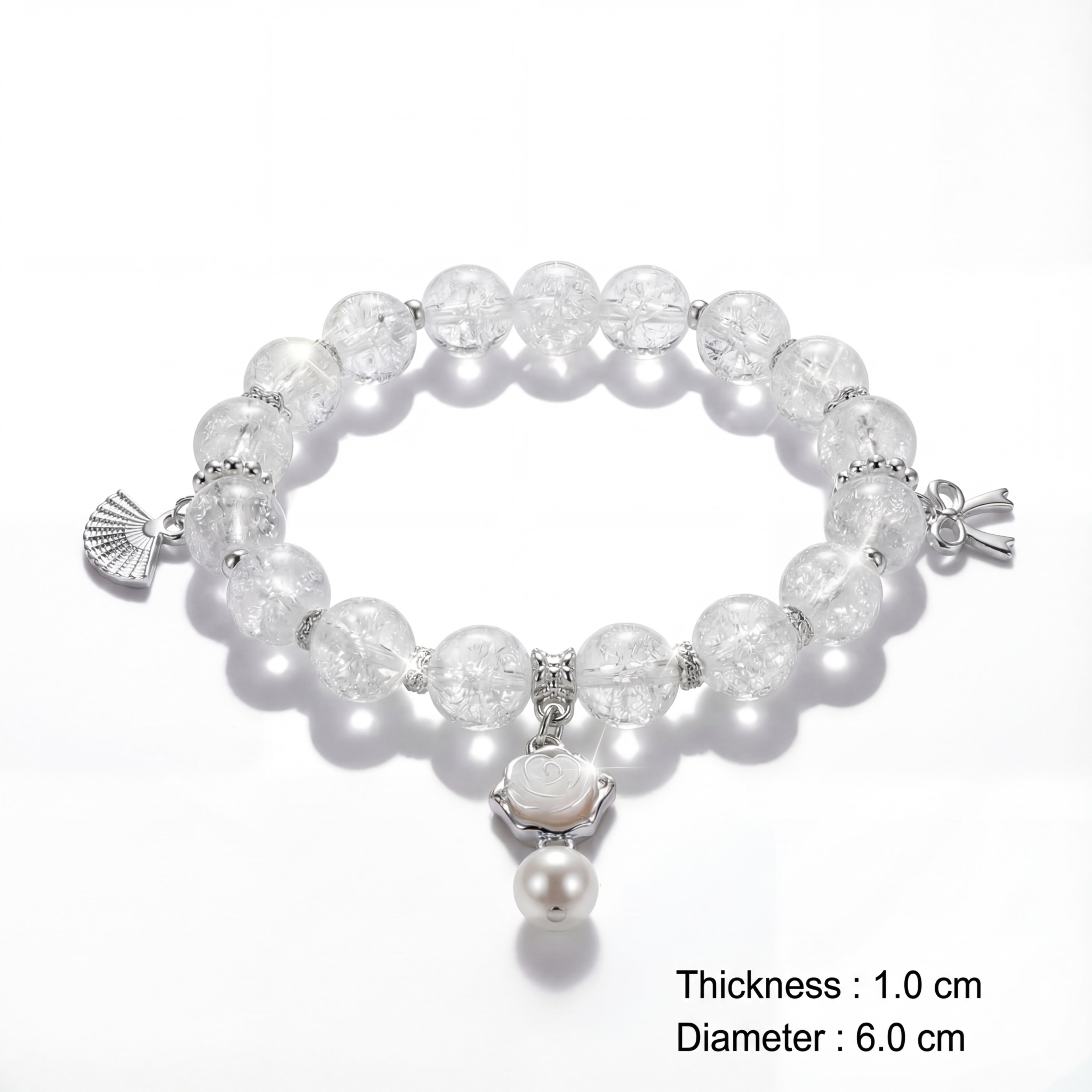 Korean Crackle Quartz & Carved Rose Charm Bracelet : YUFSBR211