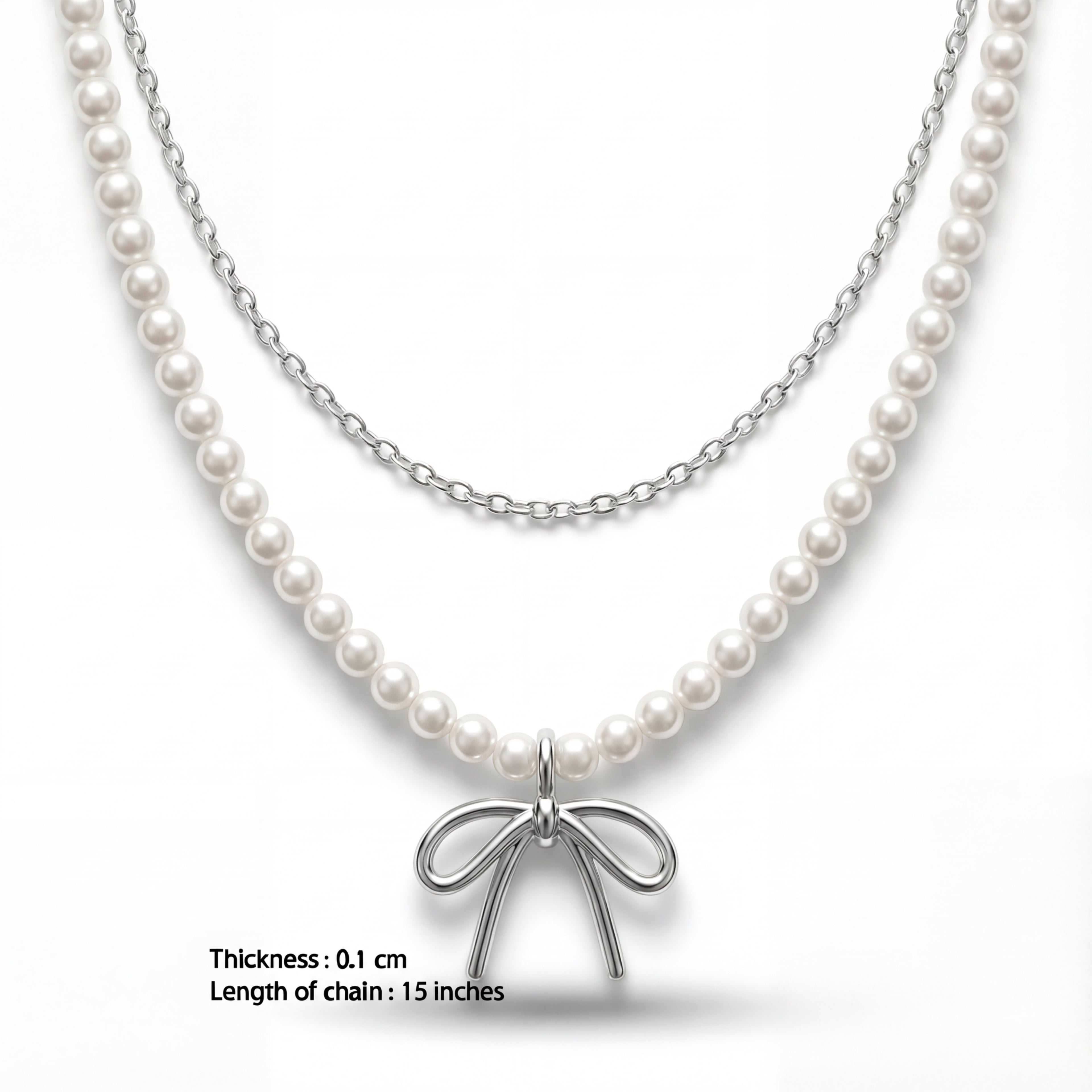 Korean Timeless Pavé Bow Pearl Necklace : YUFSNL250