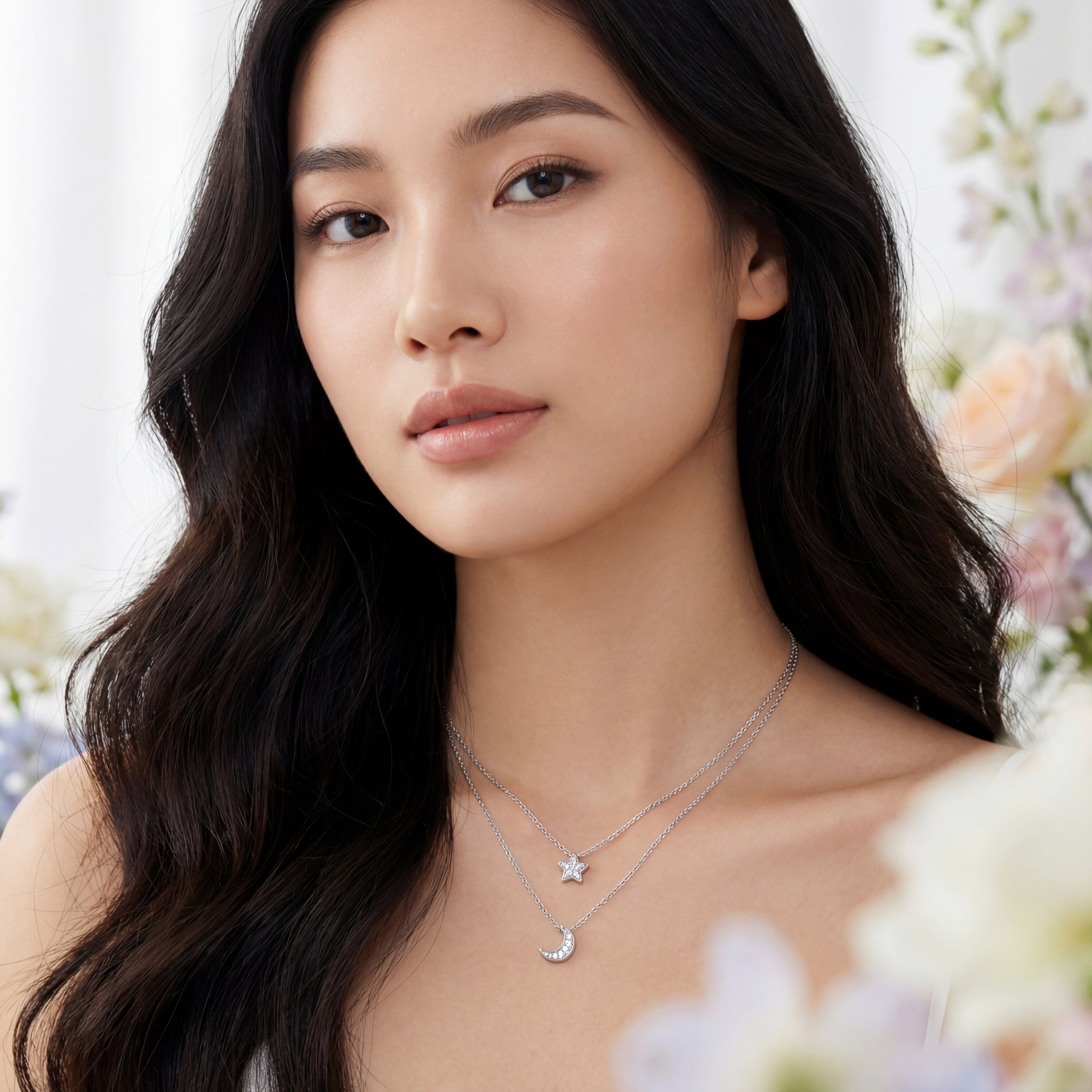Korean Star & Crescent Moon Layered Pendant : YUFSNL232