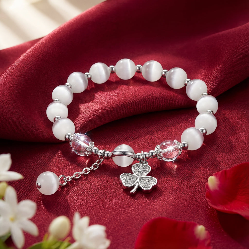 Korean Pavé Clover Charm Bracelet : YUFSBR216