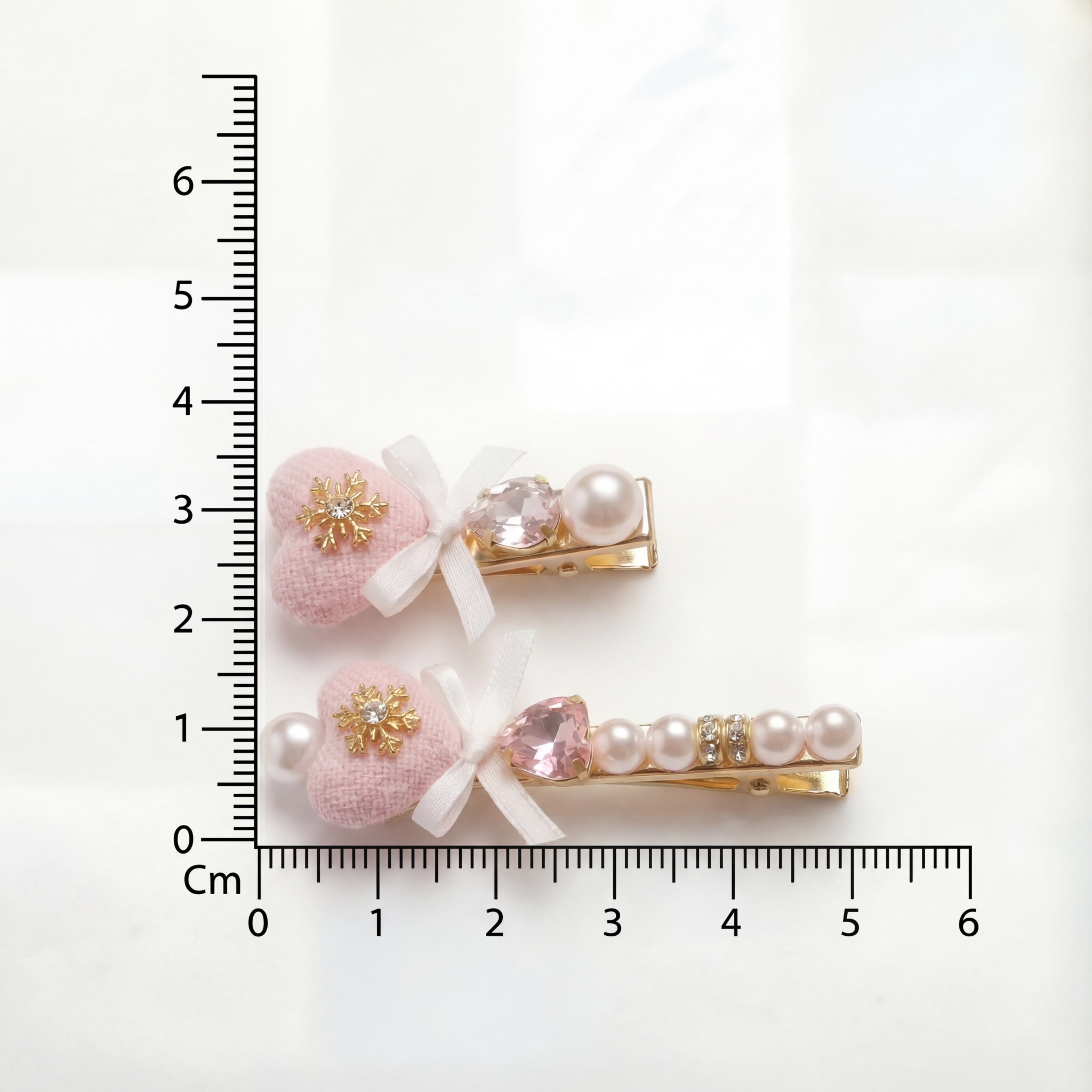 Korean Blush Tweed Heart & Lace Bow Hair Clip Duo : YUFSHR215
