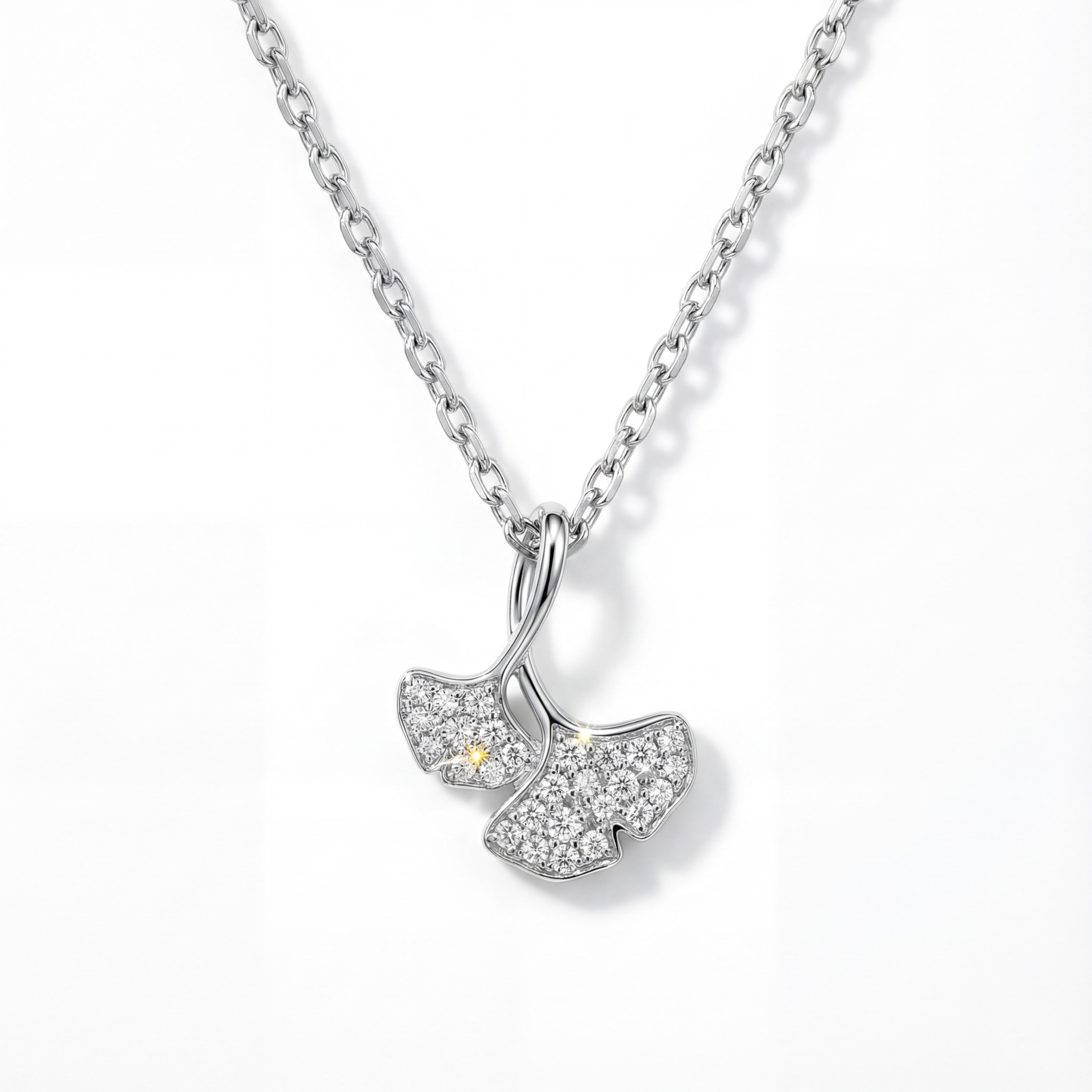 Korean Ginkgo Gleam Pavé Leaf Pendant Necklace : YUFSNL236