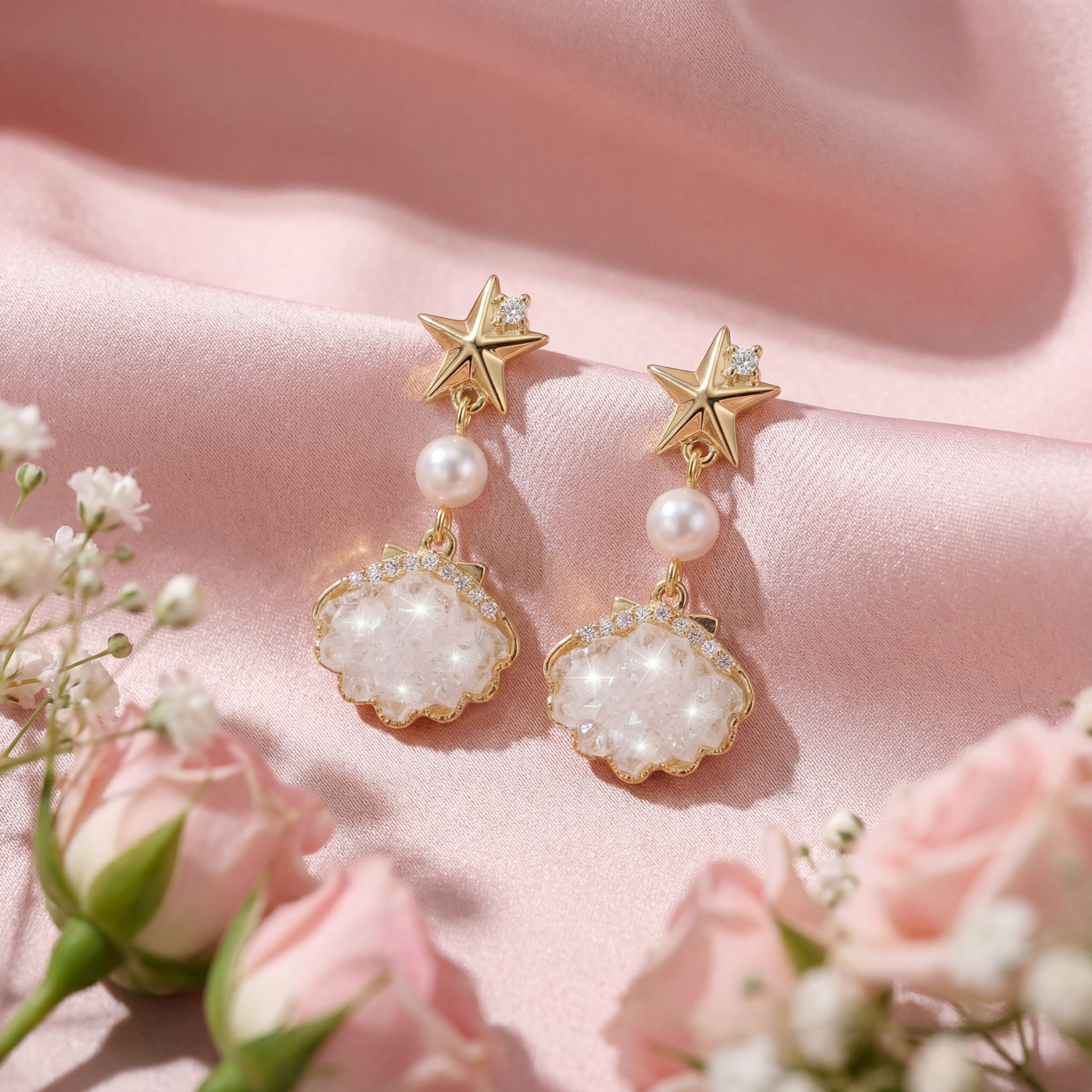 Korean Nautical Star & Shell Clip-On Earrings : YUFSER256