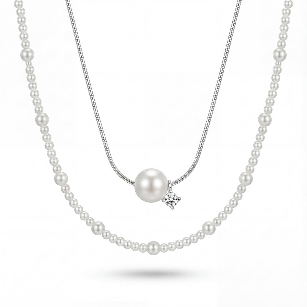 Korean Starlight Symphony Double-Layer Pearl Necklace : YUFSNL241