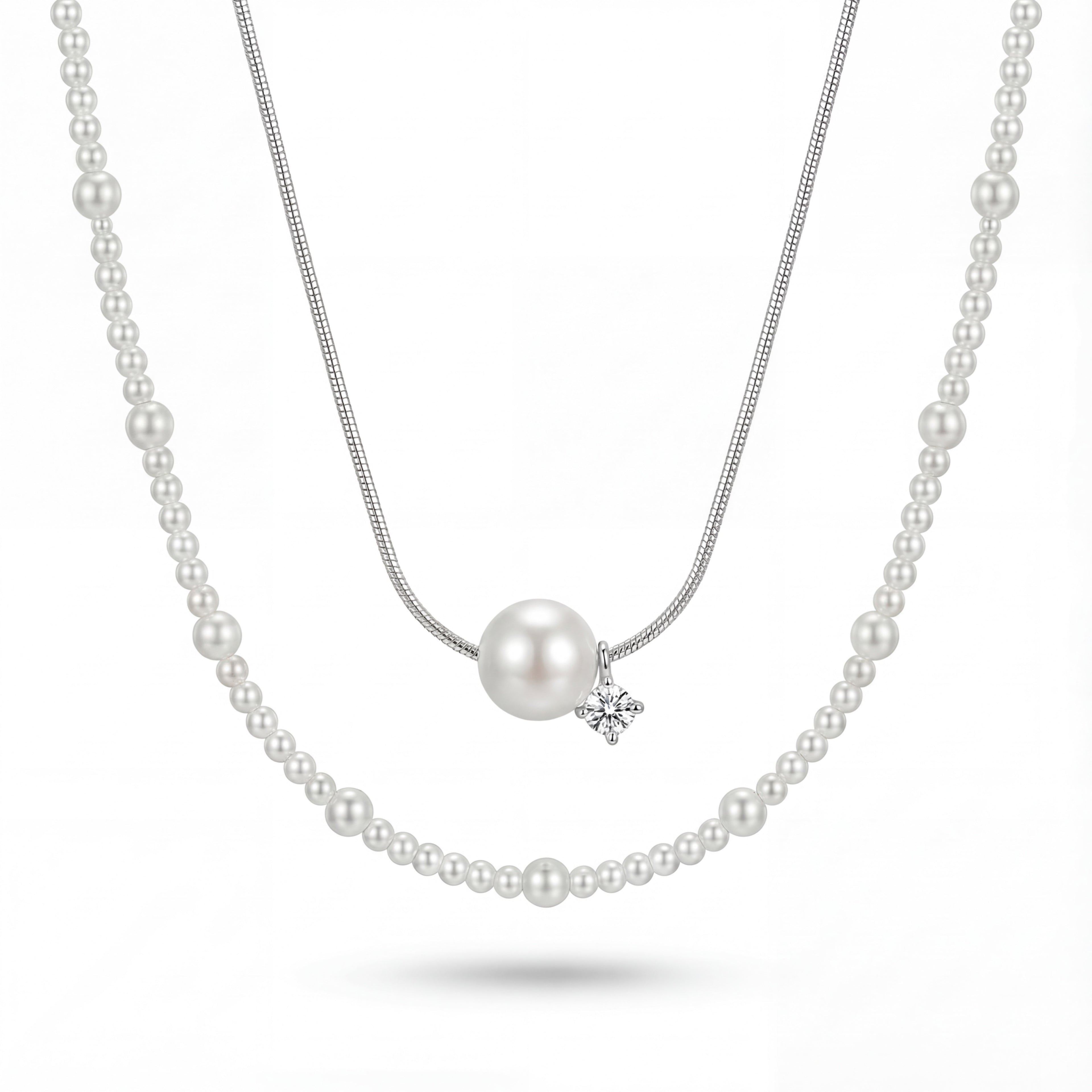 Korean Starlight Symphony Double-Layer Pearl Necklace : YUFSNL241