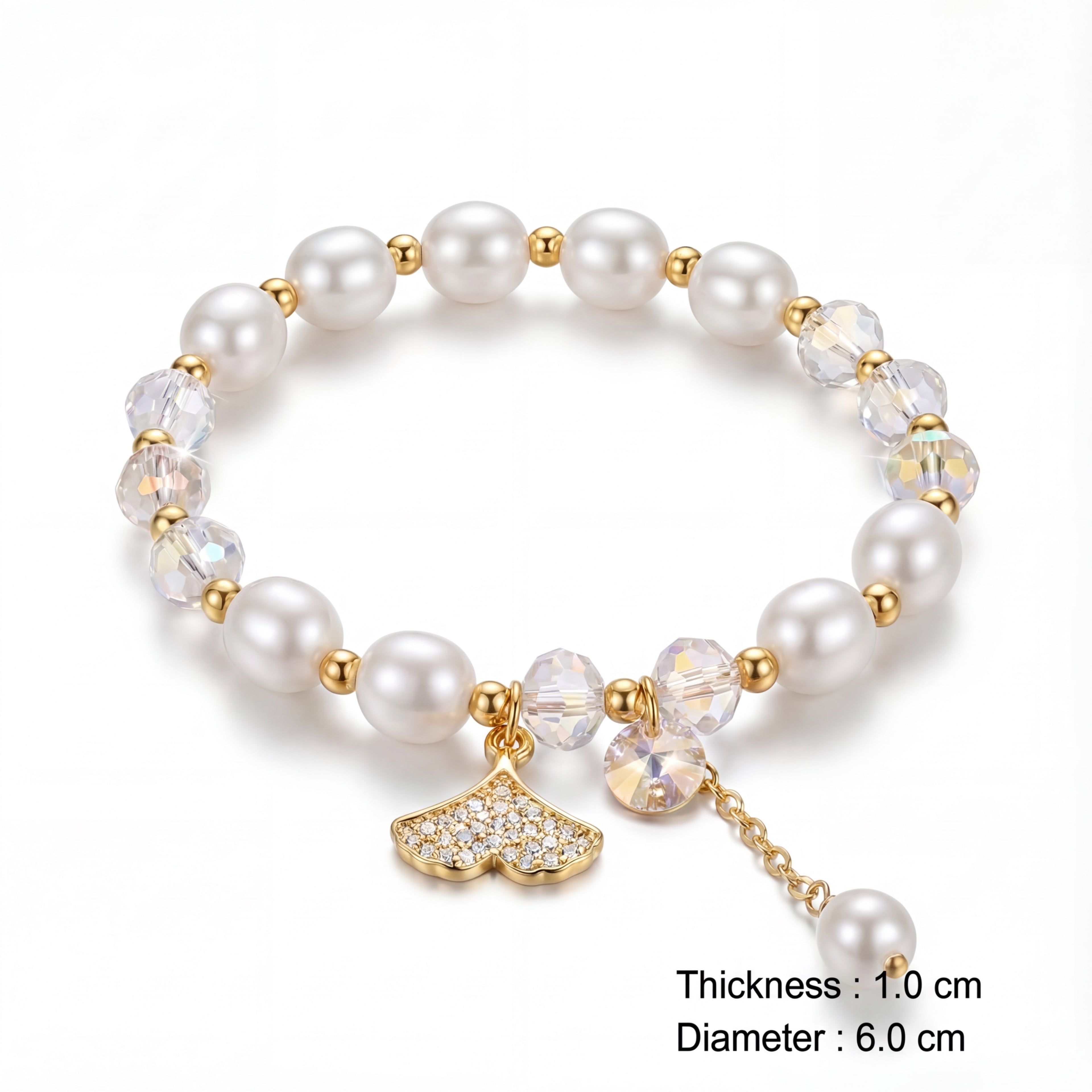 Korean Golden Ginkgo & Luminous Pearl Beaded Brace : YUFSBR215