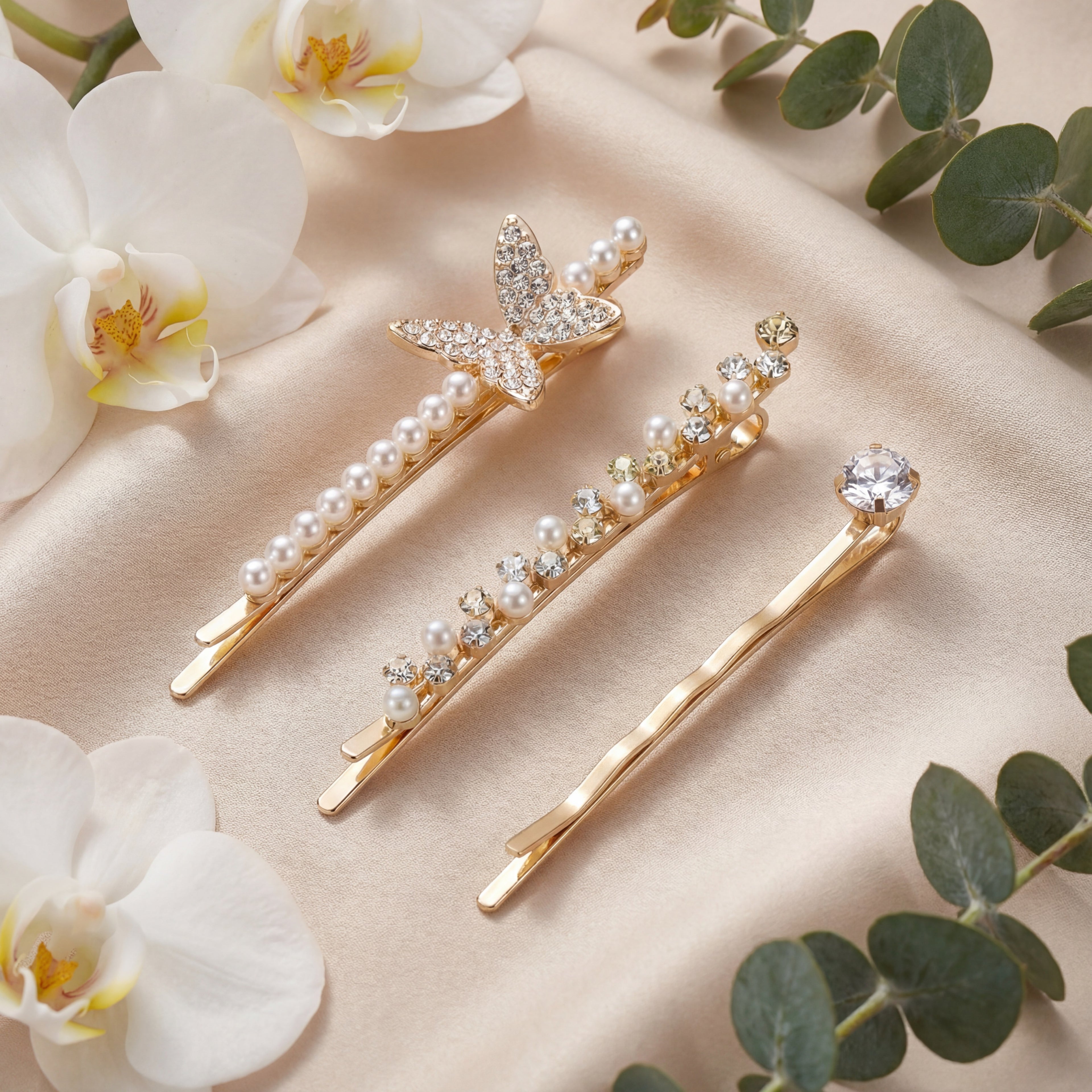 Korean Starlight Butterfly & Pearl 3 Pin Set : YUFSHR213