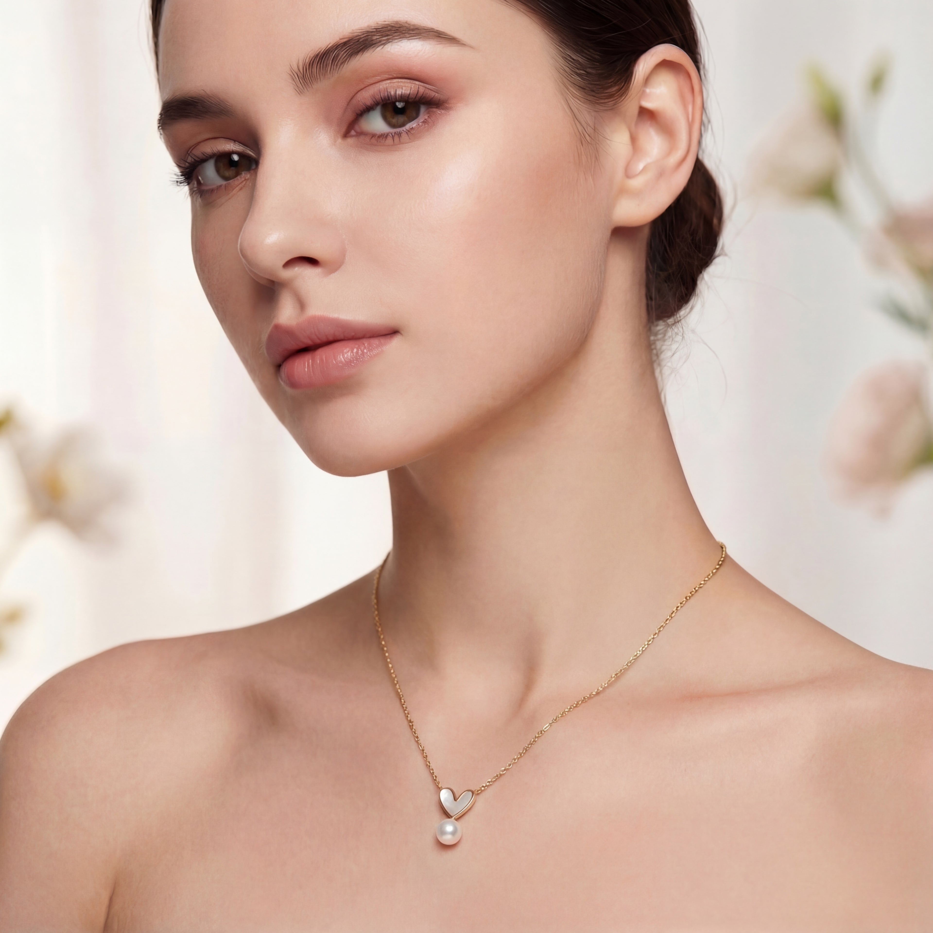 Korean Sweetheart Mother-Of-Pearl & Droplet Pearl Necklace : YUFSNL226