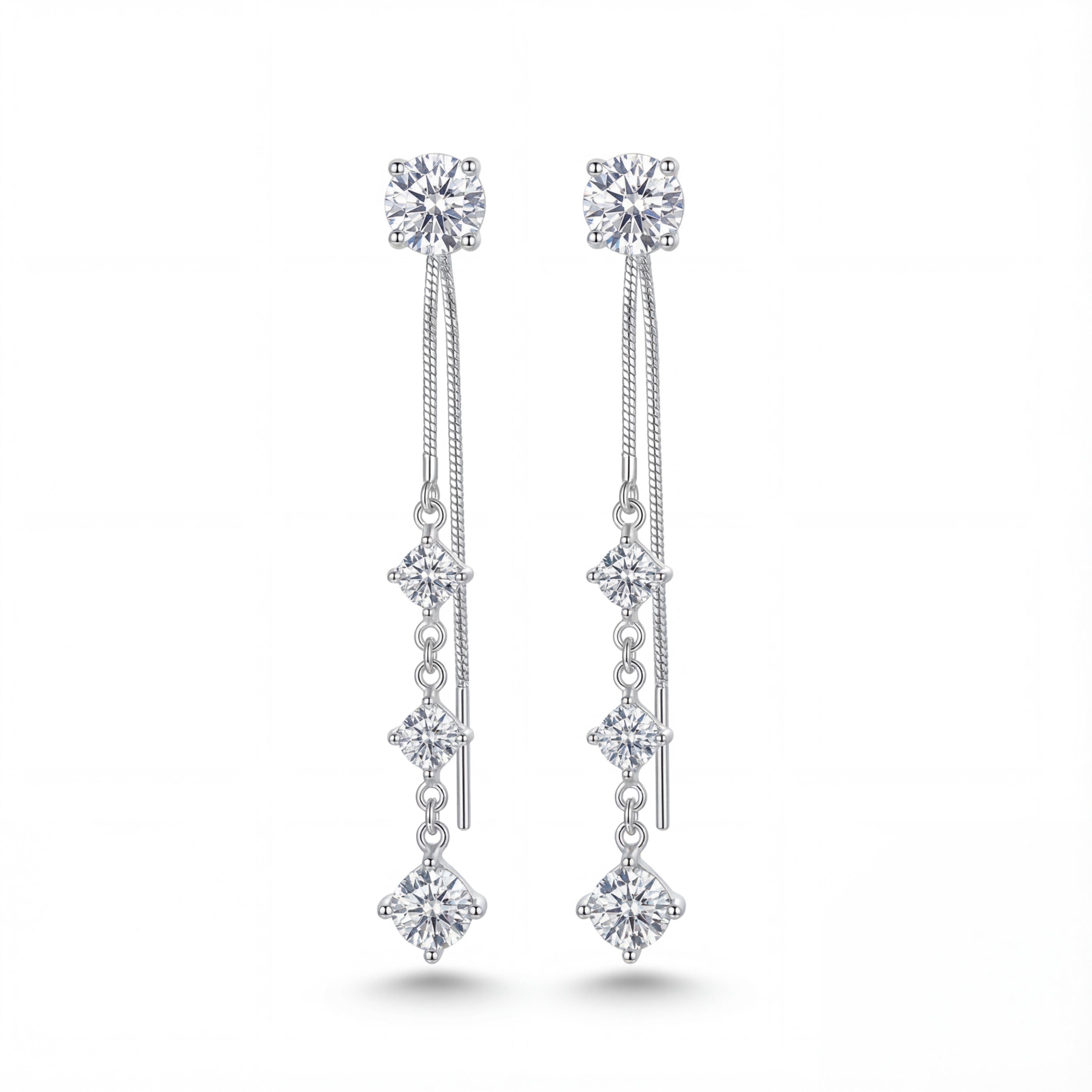 Korean Dazzling Geometric Cascade Drop Earrings : YUFSER260