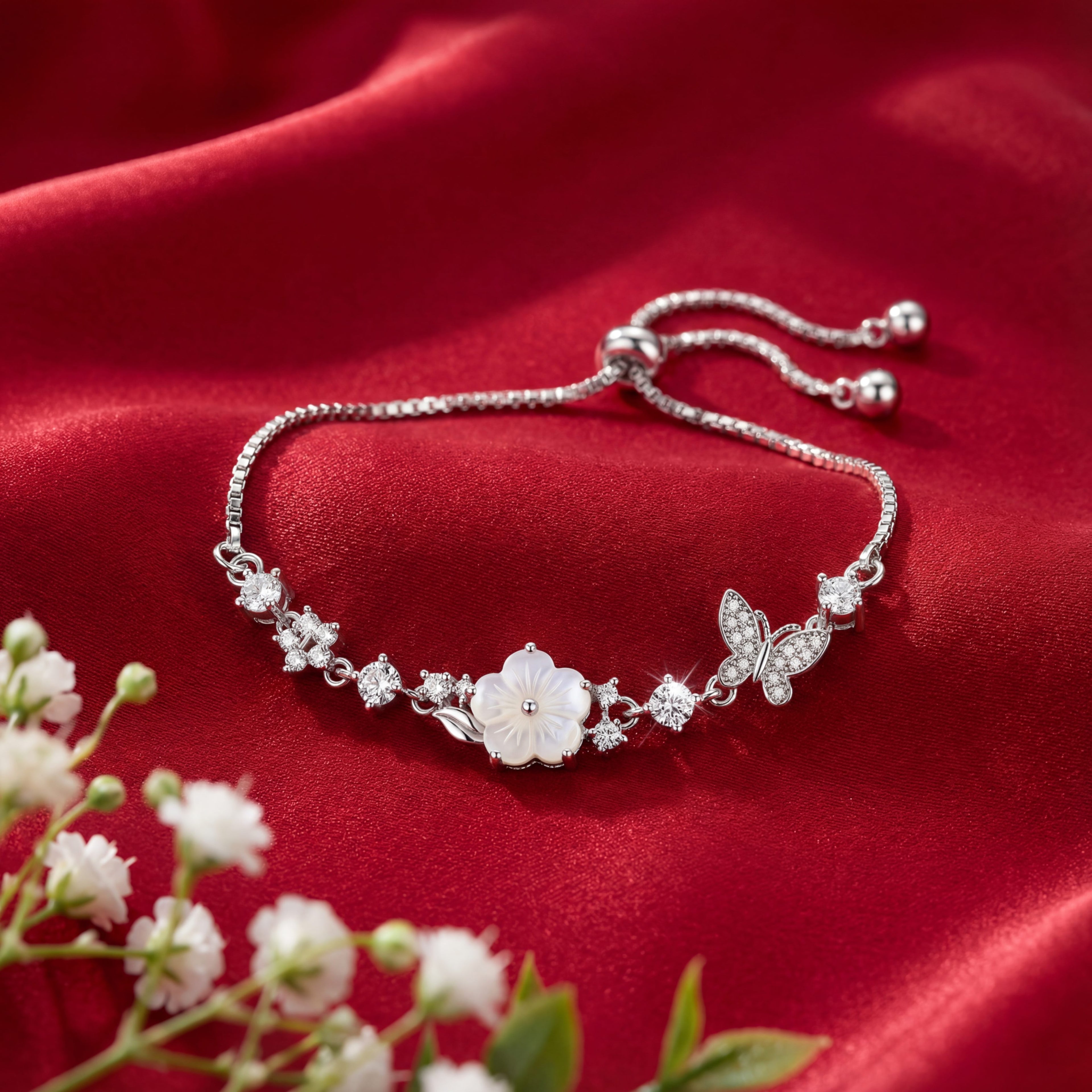 Korean Mother-Of-Pearl Blossom & Flower Bolo Bracelet : YUFSBR208