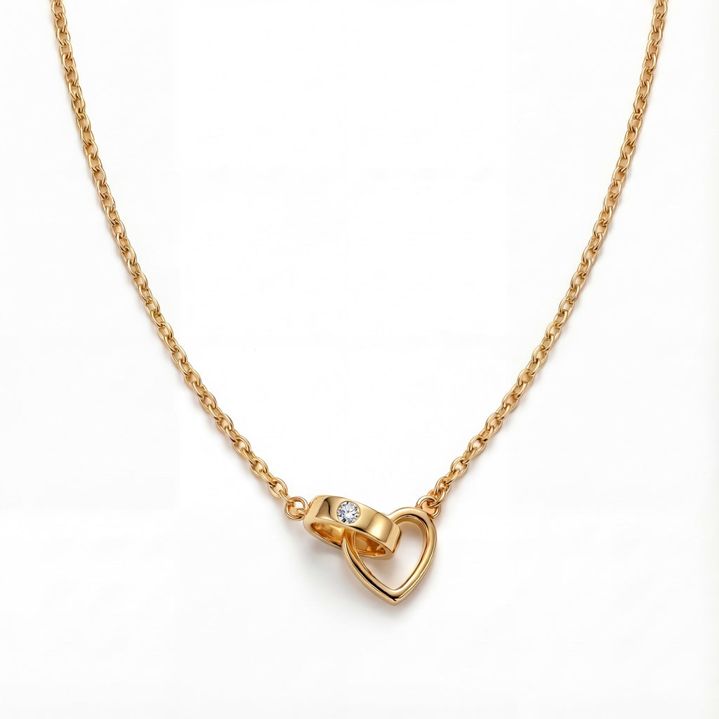 Korean Eternal Bond Interlocking Heart & Ring Necklace : YUFSNL228