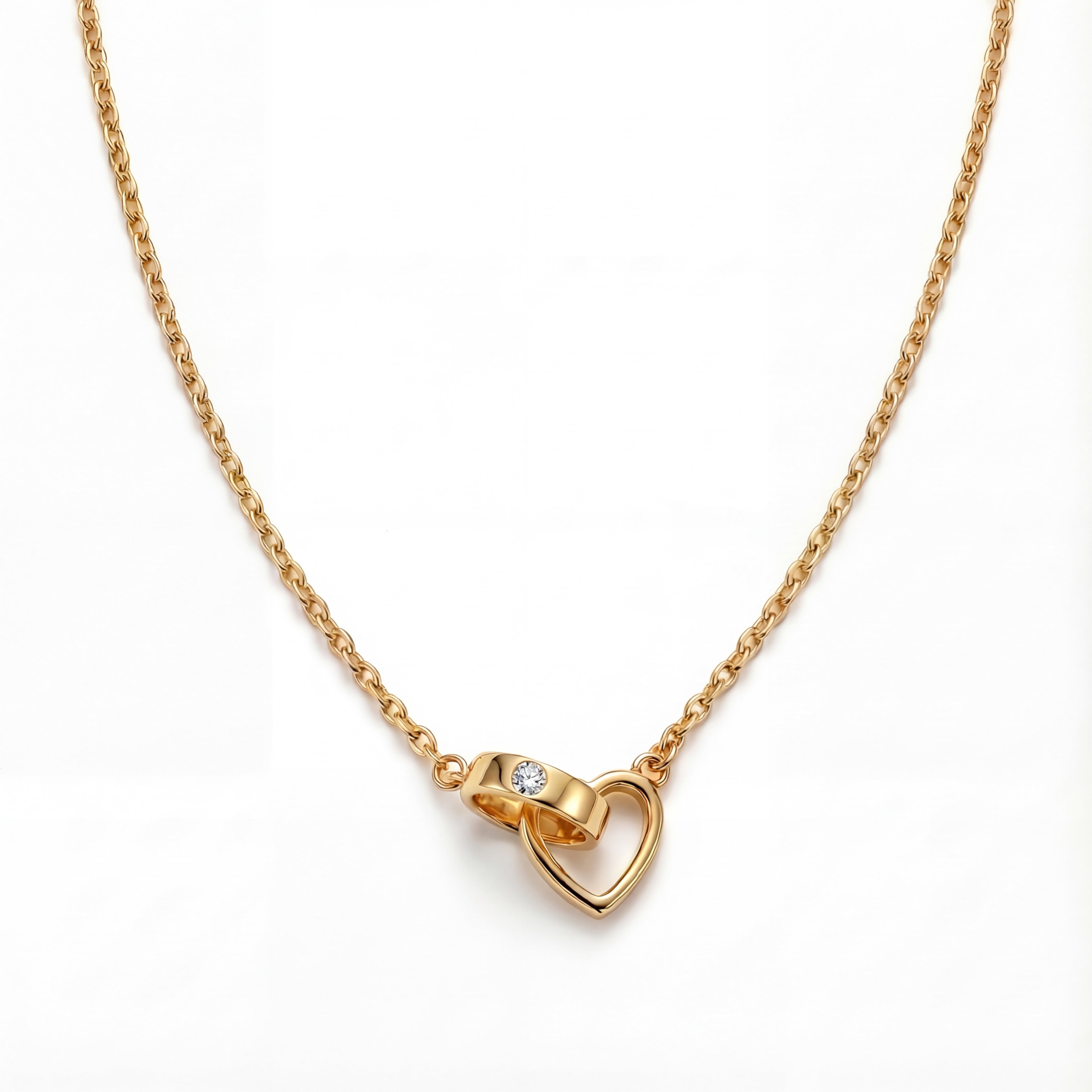 Korean Eternal Bond Interlocking Heart & Ring Necklace : YUFSNL228