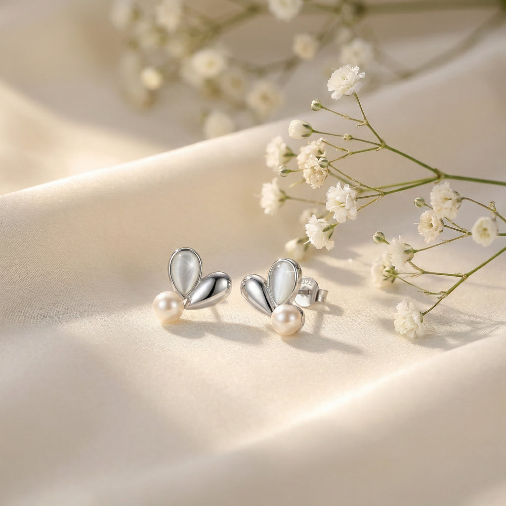 Korean  Silver Duo Heart Studs : YUFSER218