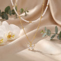 Korean Ethereal Bow & Radiant Gemstone Droplet Necklace : YUFSNL248