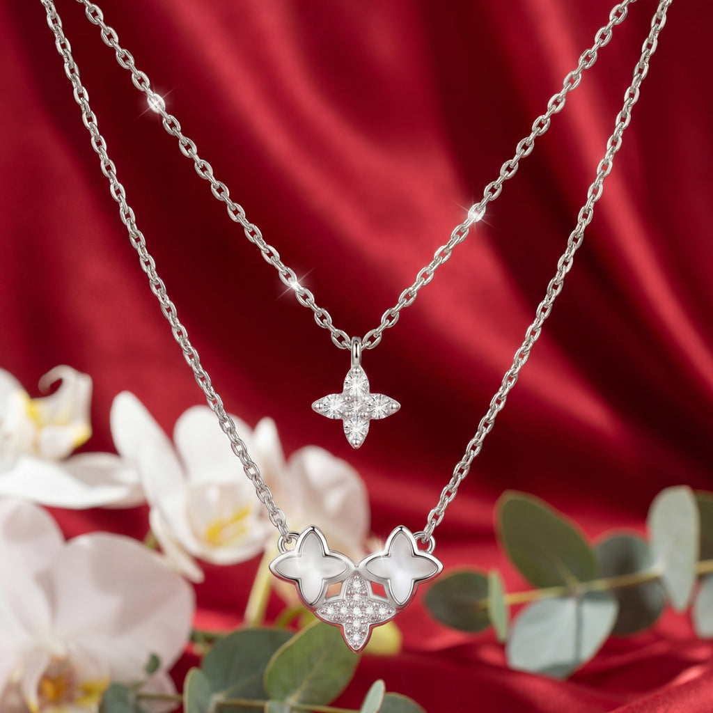 Korean Golden Bloom Layered Floral Quad Necklace : YUFSNL001-SL