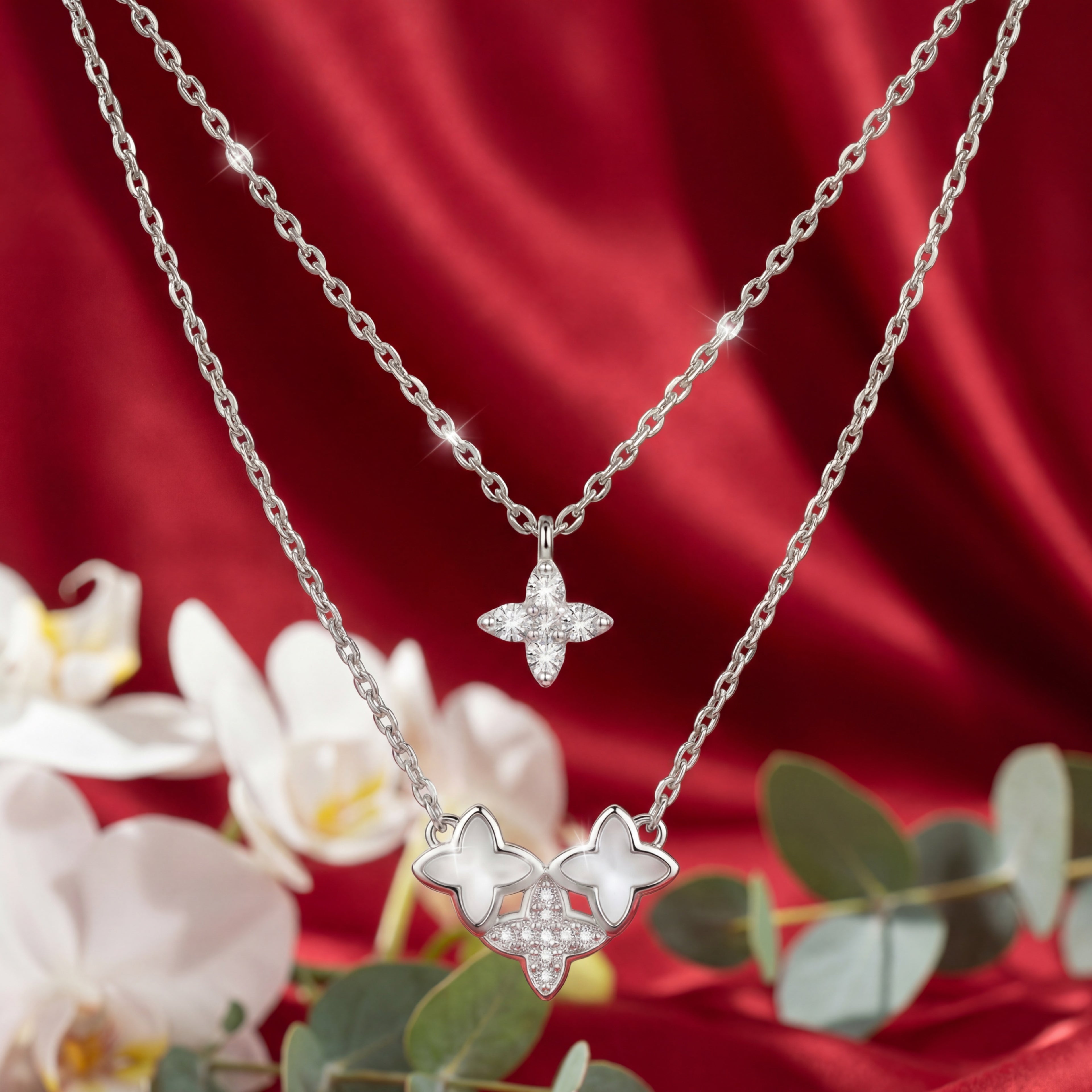 Korean Golden Bloom Layered Floral Quad Necklace : YUFSNL001-SL