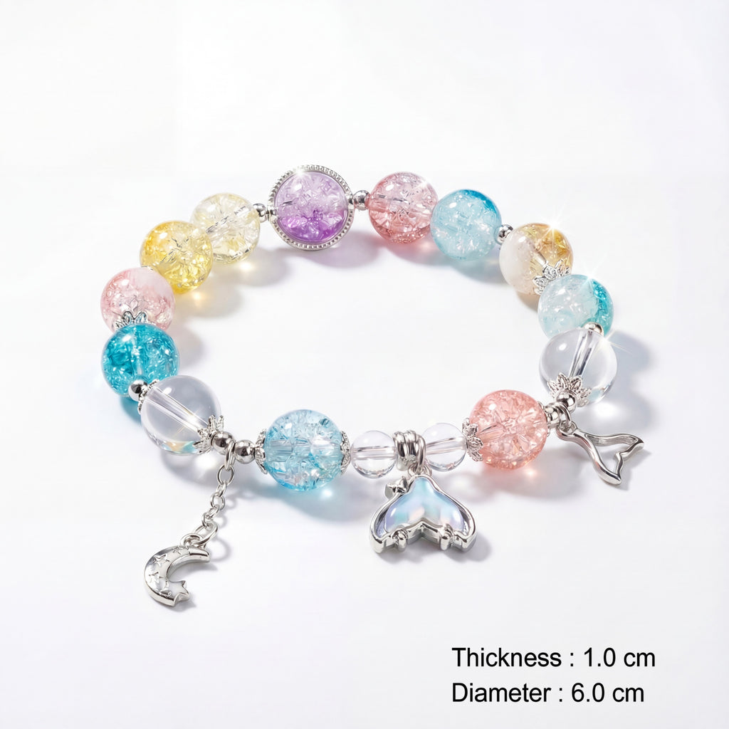 Korean Iridescent Mermaid Tale Multi-Color Crackle Bead Bracelet : YUFSBR220
