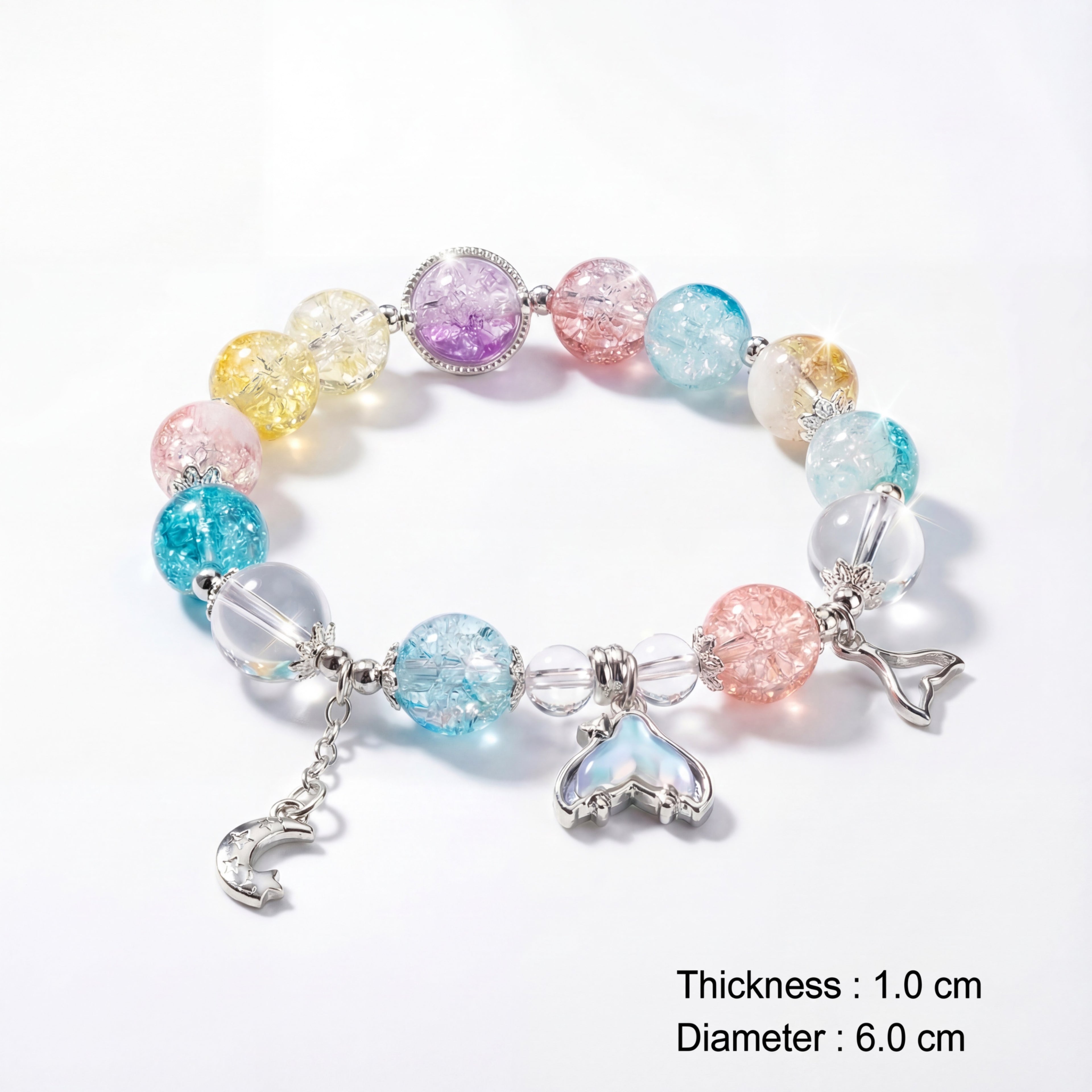 Korean Iridescent Mermaid Tale Multi-Color Crackle Bead Bracelet : YUFSBR220