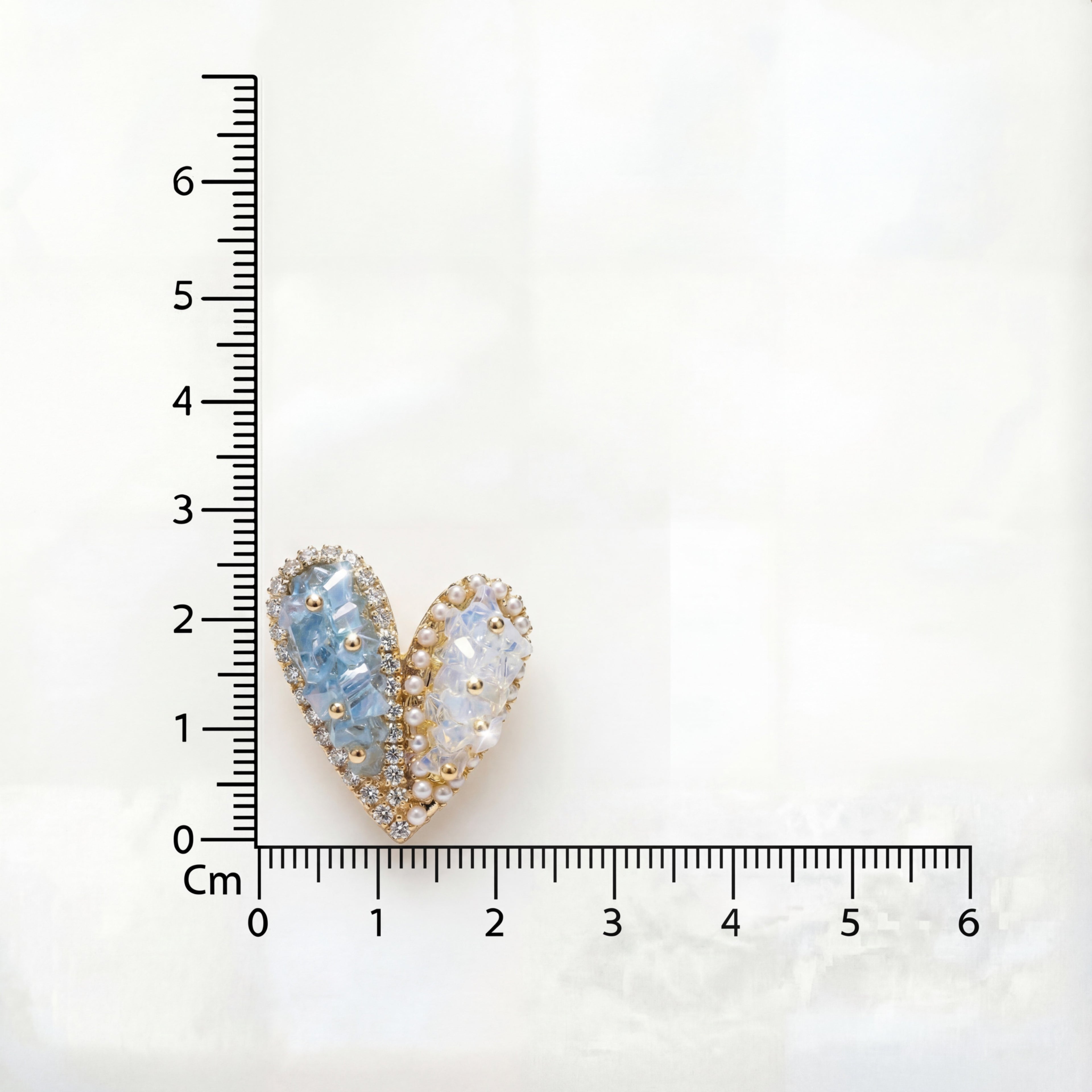 Korean Azure & Frost Jeweled Split-Heart Brooch : YUFSBH002