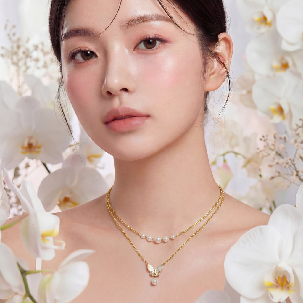 The Mariposa Layered Pearl & Butterfly Necklace