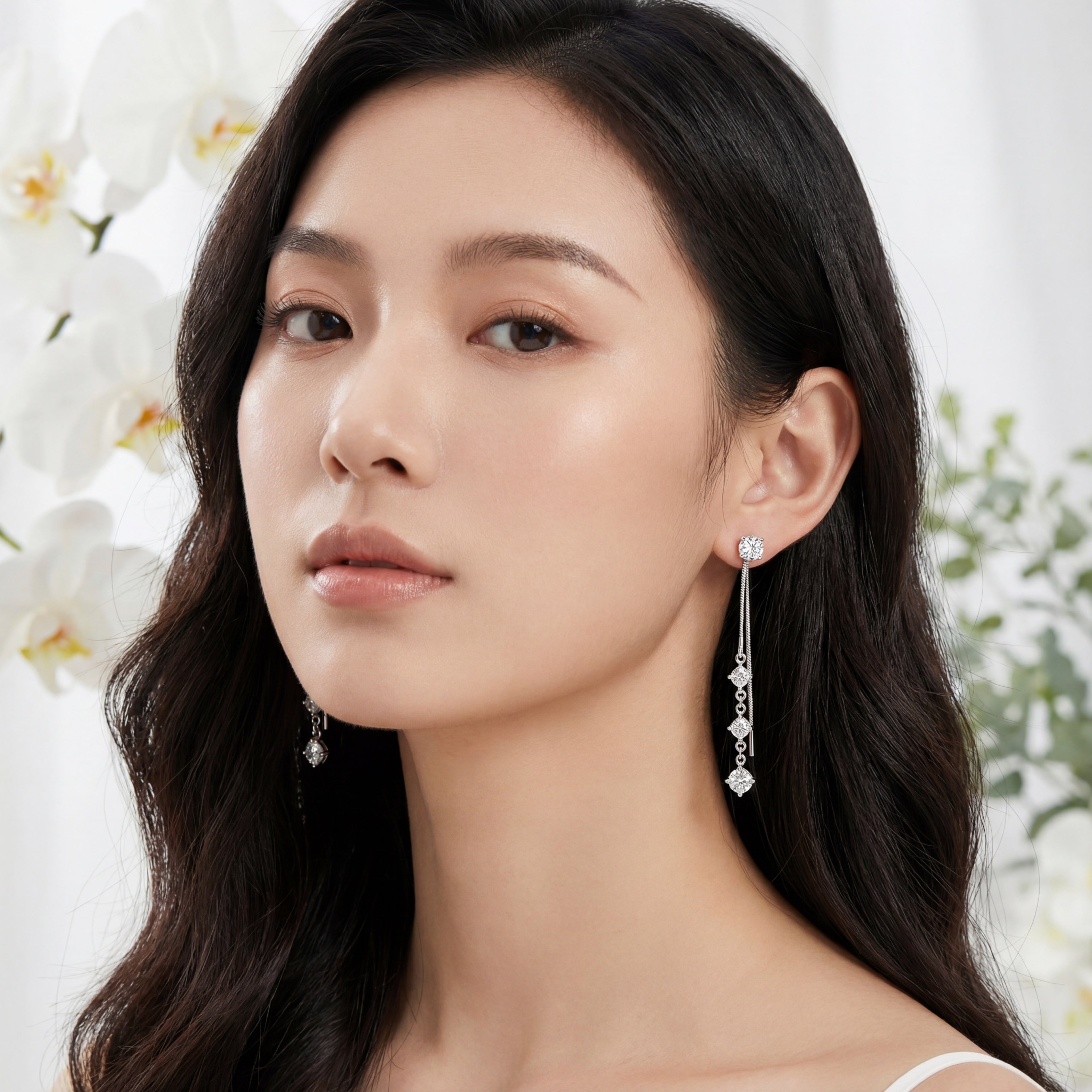 Korean Dazzling Geometric Cascade Drop Earrings : YUFSER260
