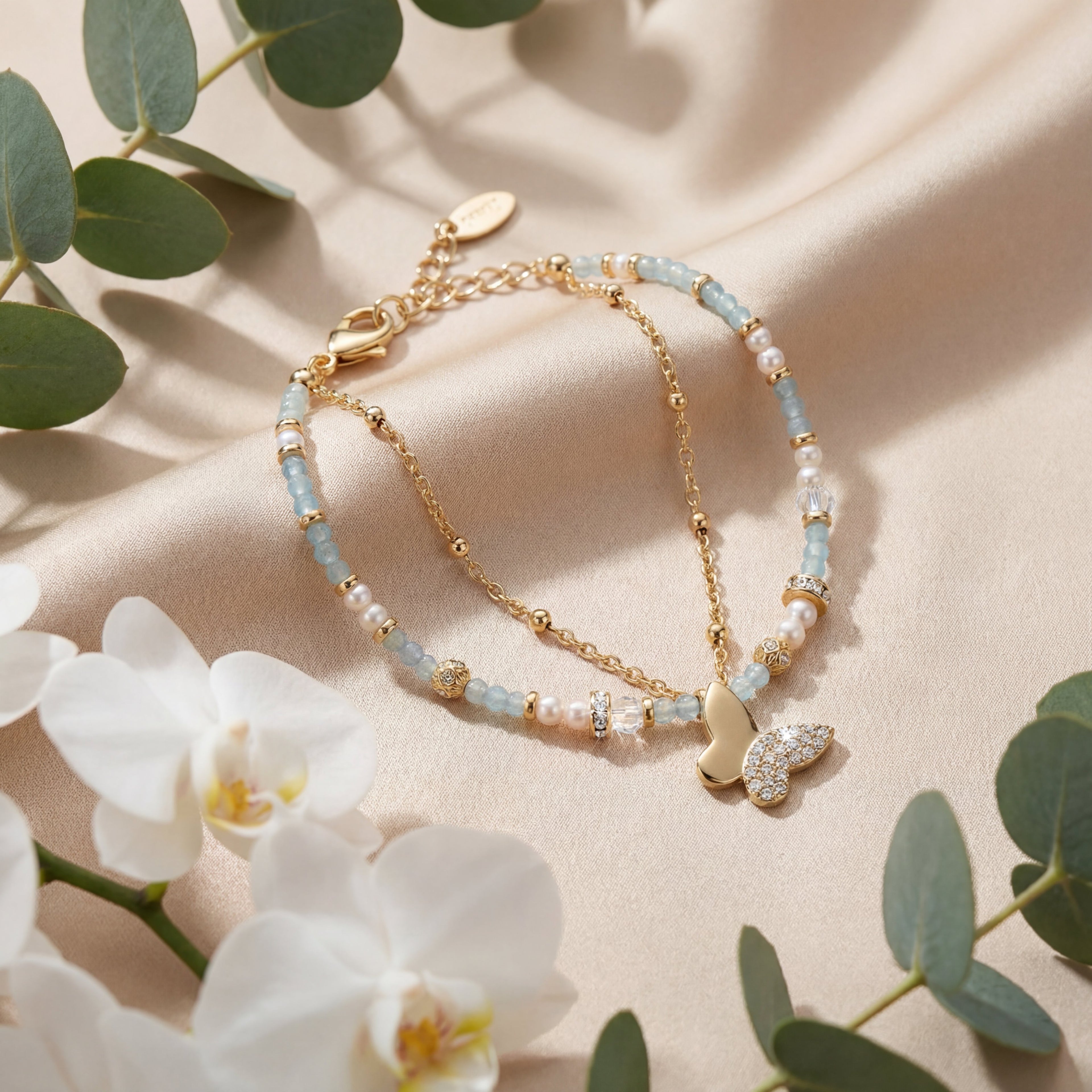 Korean Azure Butterfly Multi-Strand Charm Bracelet : YUFSBR203
