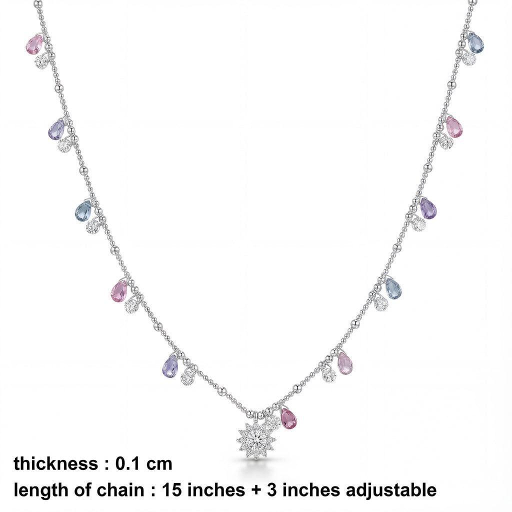 Korean Pastel Teardrop & Starburst Station Necklace : YUFSNL251