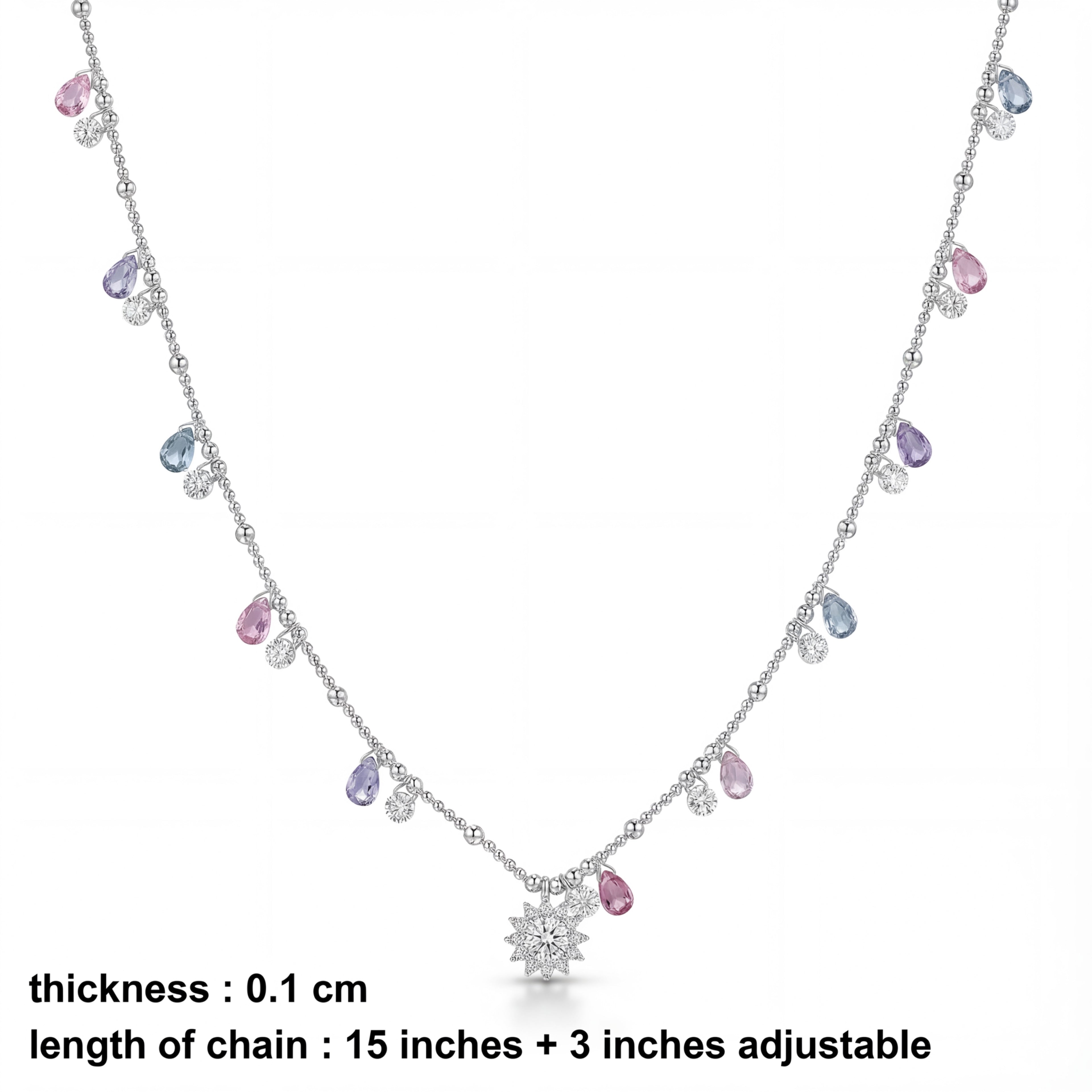 Korean Pastel Teardrop & Starburst Station Necklace : YUFSNL251