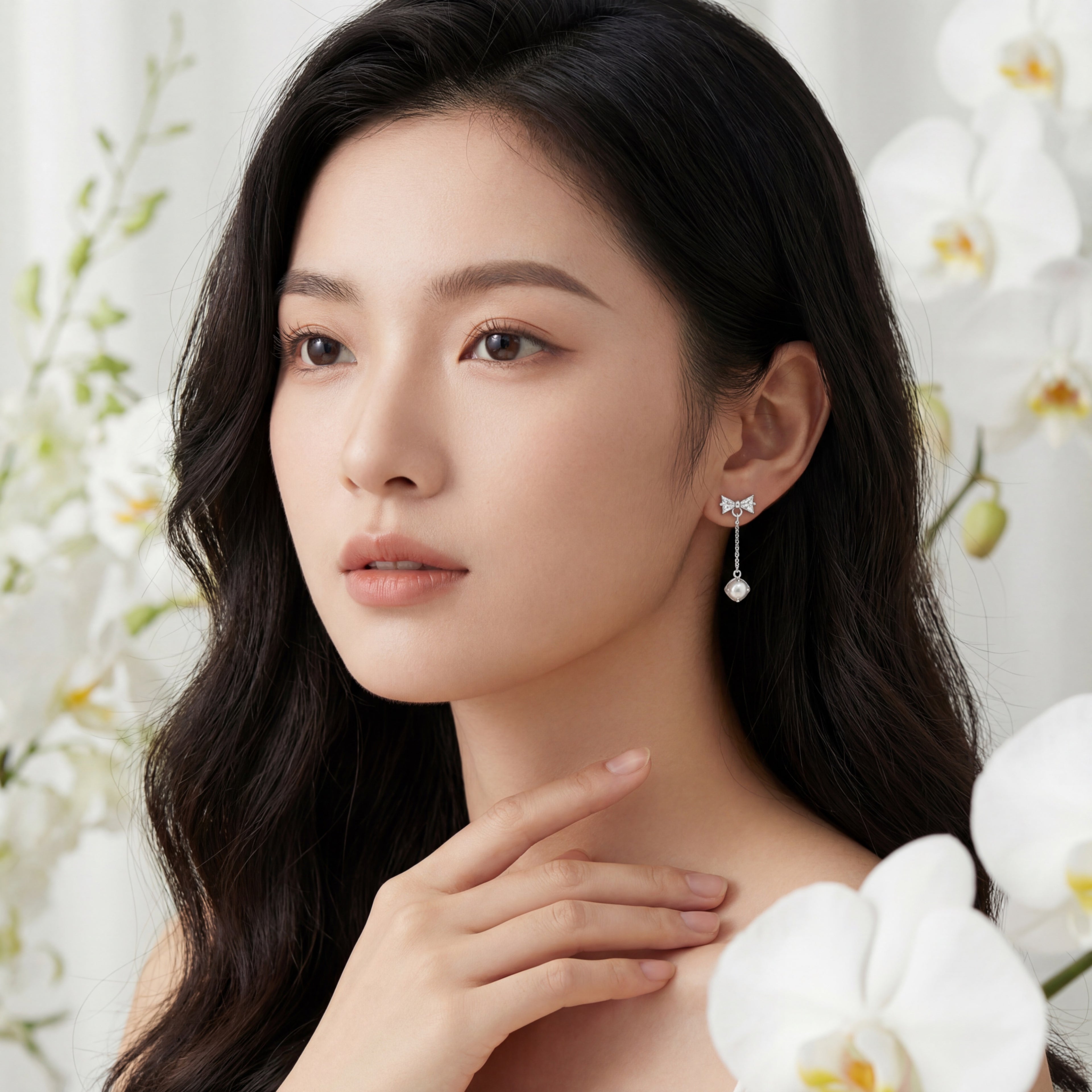 Korean Bow & Moonstone-Style Drops : YUFSER258