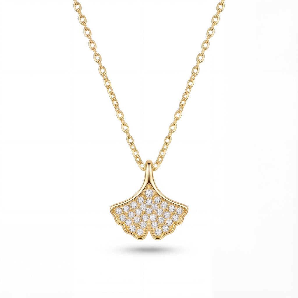 Korean Gilded Ginkgo Pavé Necklace : YUFSNL220
