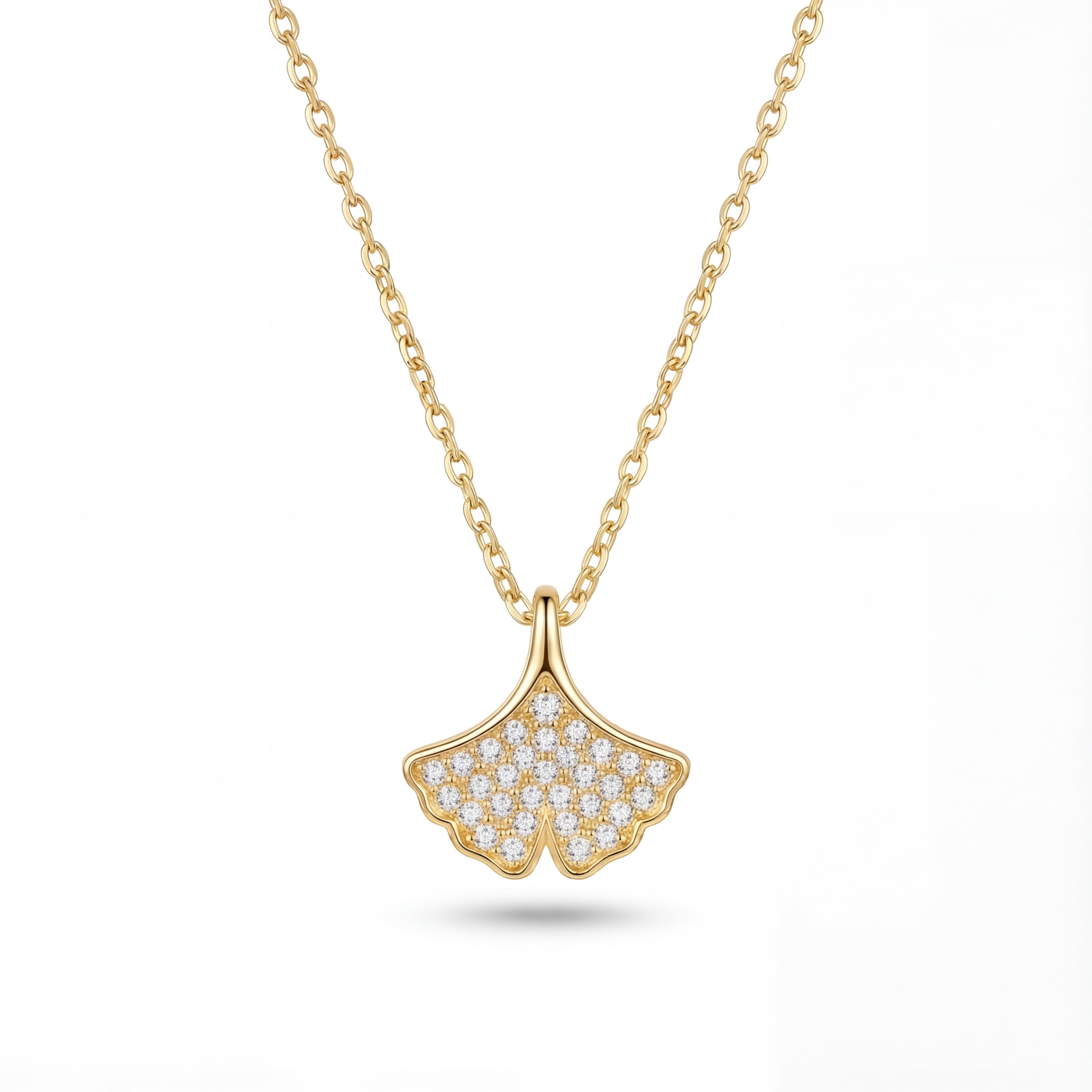 Korean Gilded Ginkgo Pavé Necklace : YUFSNL220