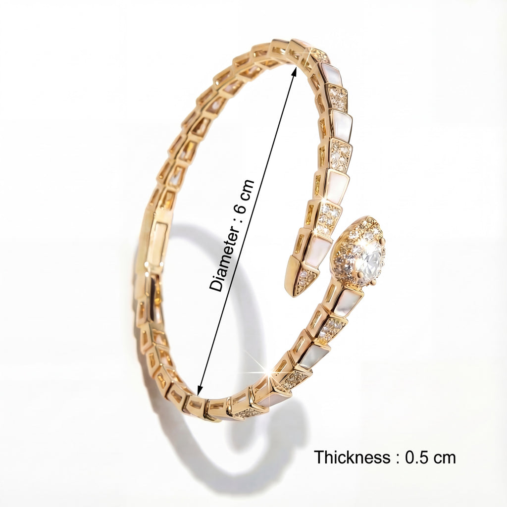Korean Serpent’S Radiance Pavé & Mother-Of-Pearl Bangle : YUFSBR206