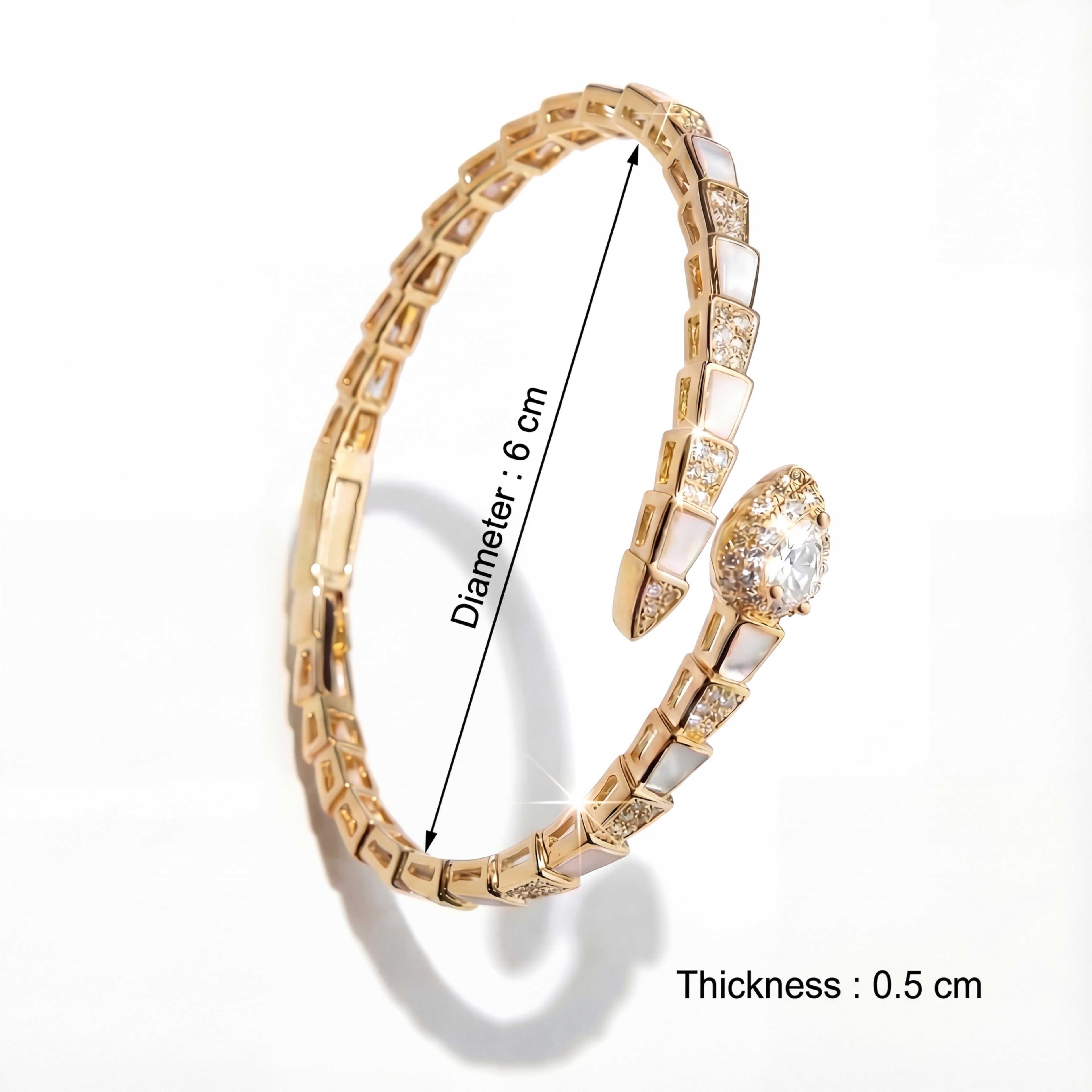 Korean Serpent’S Radiance Pavé & Mother-Of-Pearl Bangle : YUFSBR206