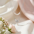 Themariposa" Layered Pearl & Butterfly Necklace : YUFSNL004-SL