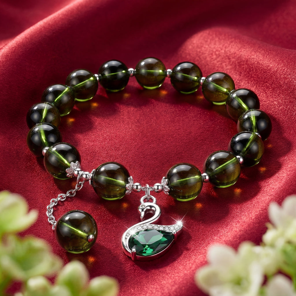 Korean Emerald Swan Deep Green Beaded Bracelet : YUFSBR217