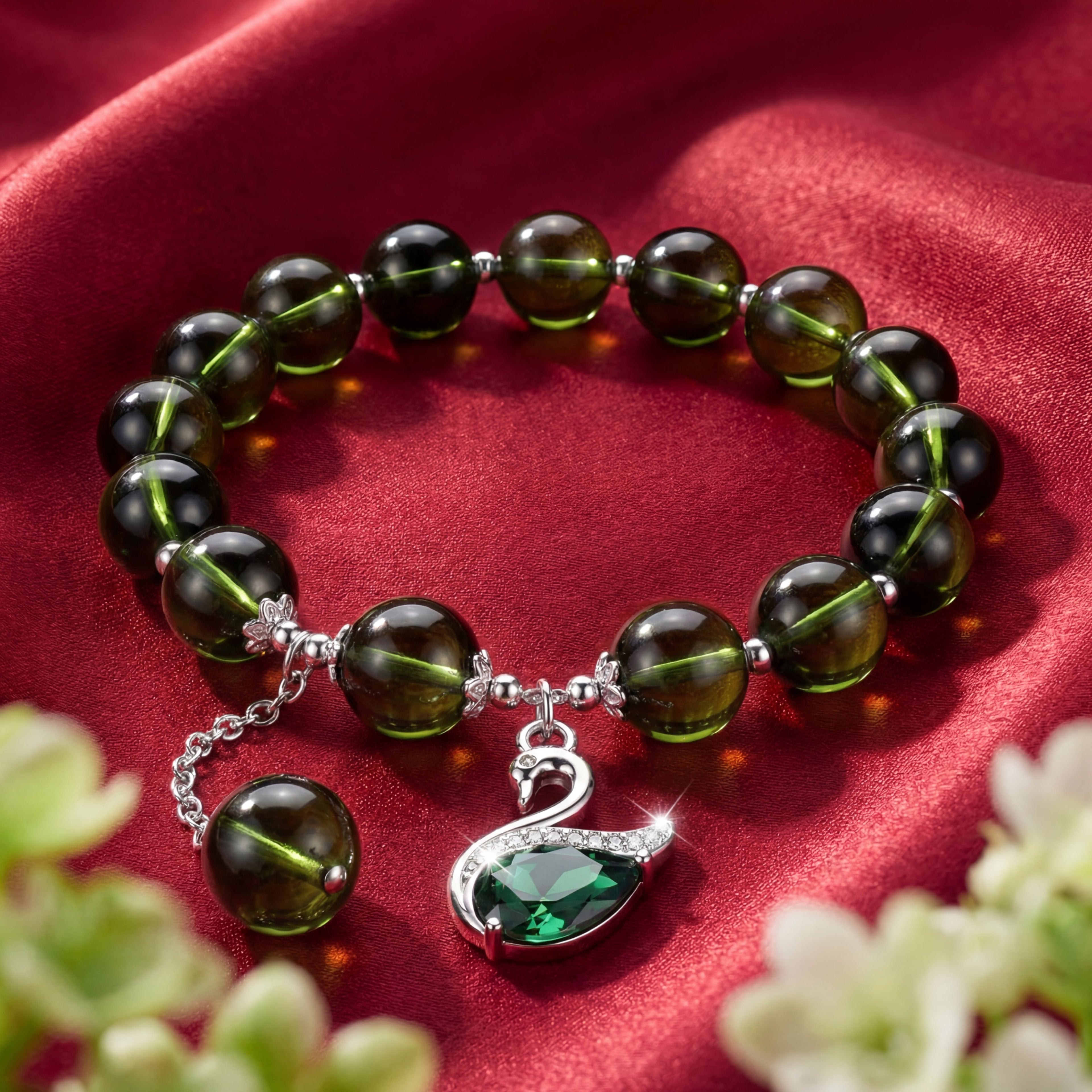 Korean Emerald Swan Deep Green Beaded Bracelet : YUFSBR217