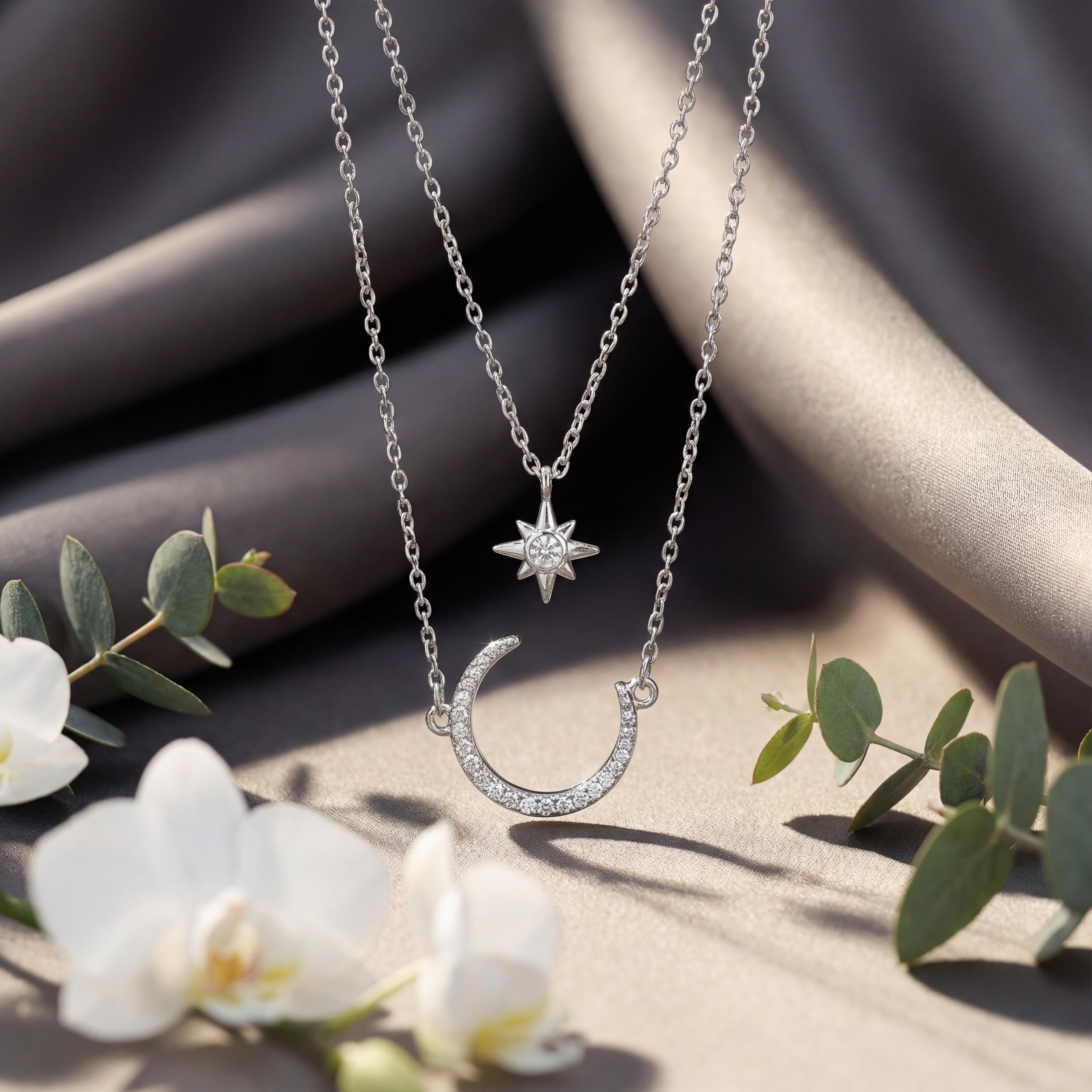 Thecelestial" Layered Moon & Star Necklace : YUFSNL209