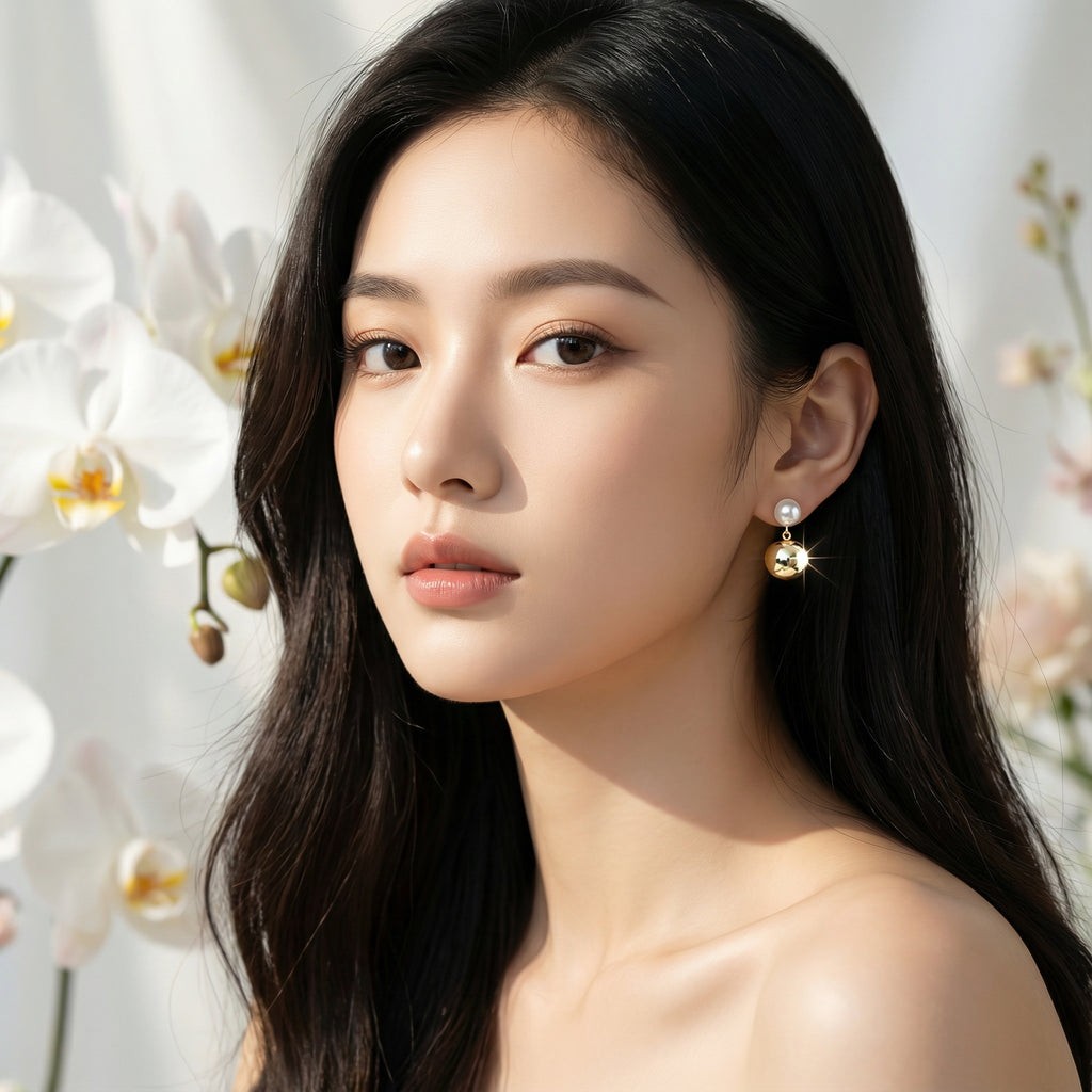 Korean Pearl Studs With Dome Drop : YUFSER220