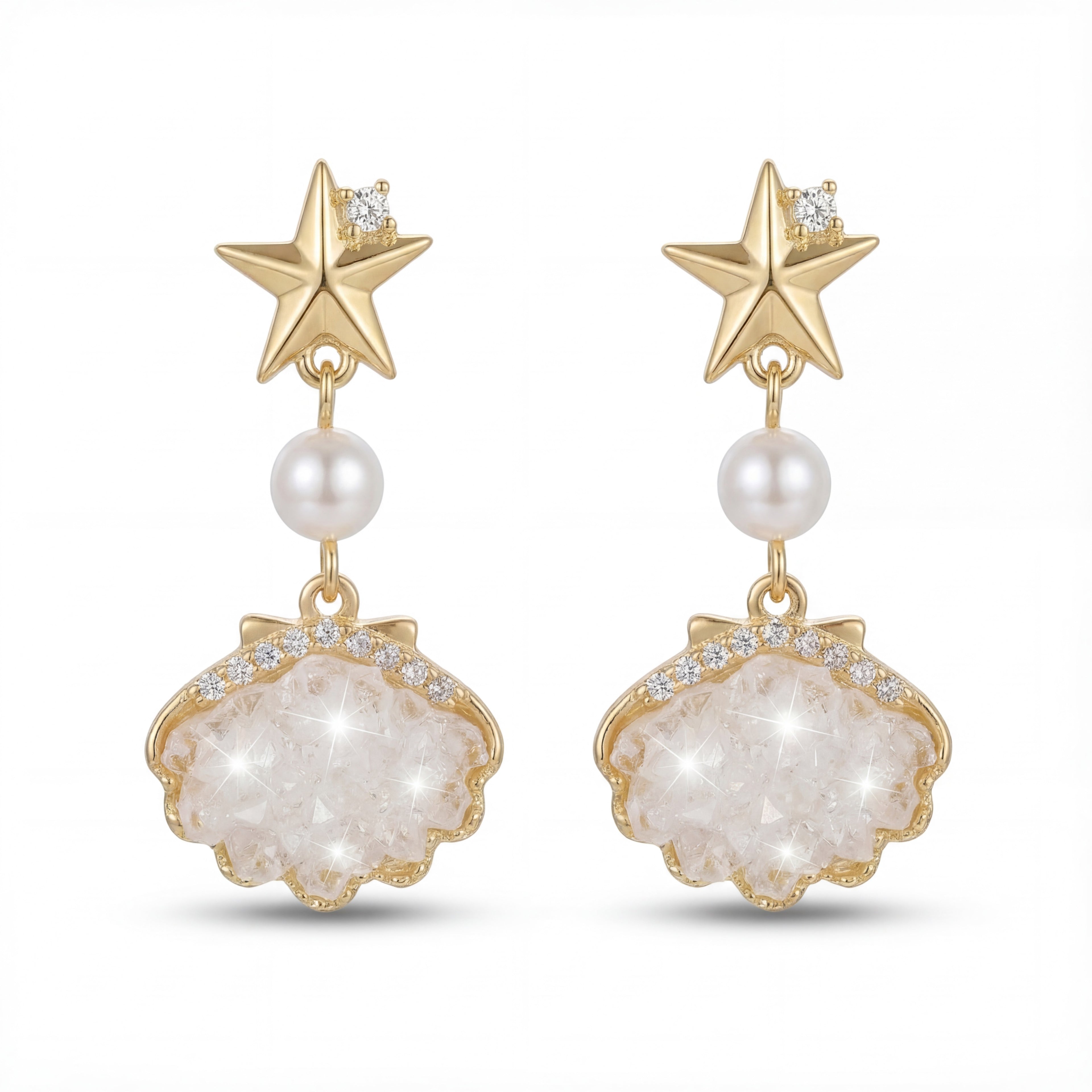 Korean Nautical Star & Shell Clip-On Earrings : YUFSER256