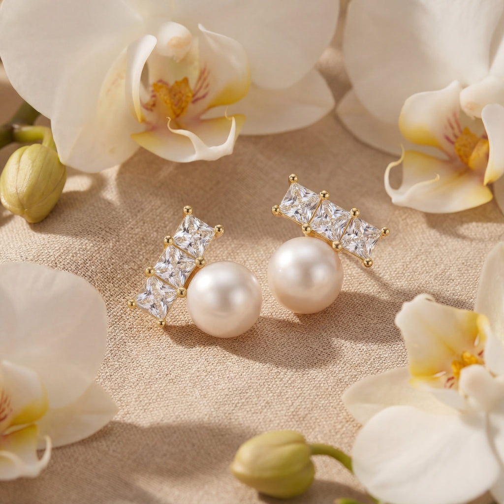 Korean Modern Muse ,Bar And Pearl Stud.