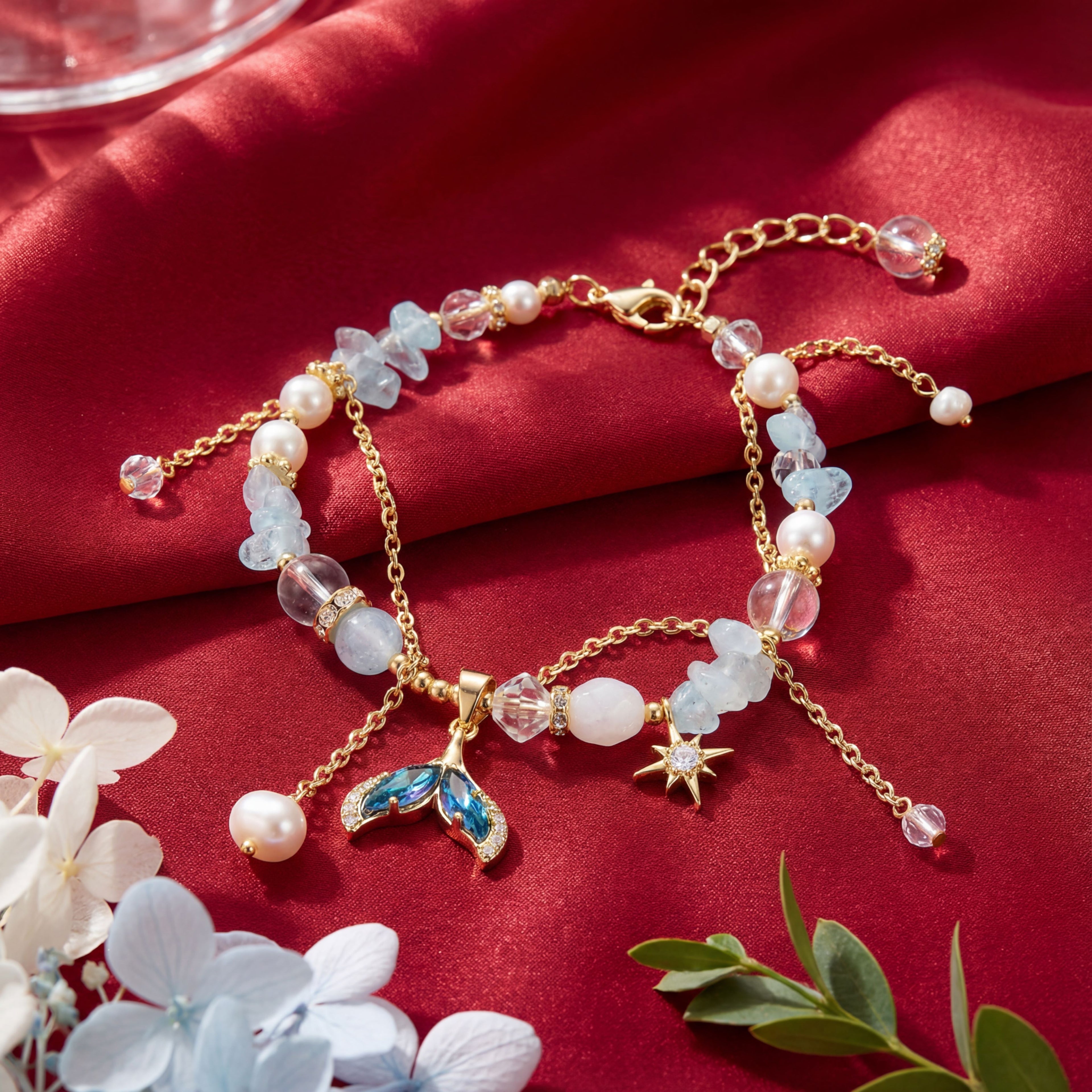 Korean Azure Mermaid & Star Layered Charm Bracelet : YUFSBR222