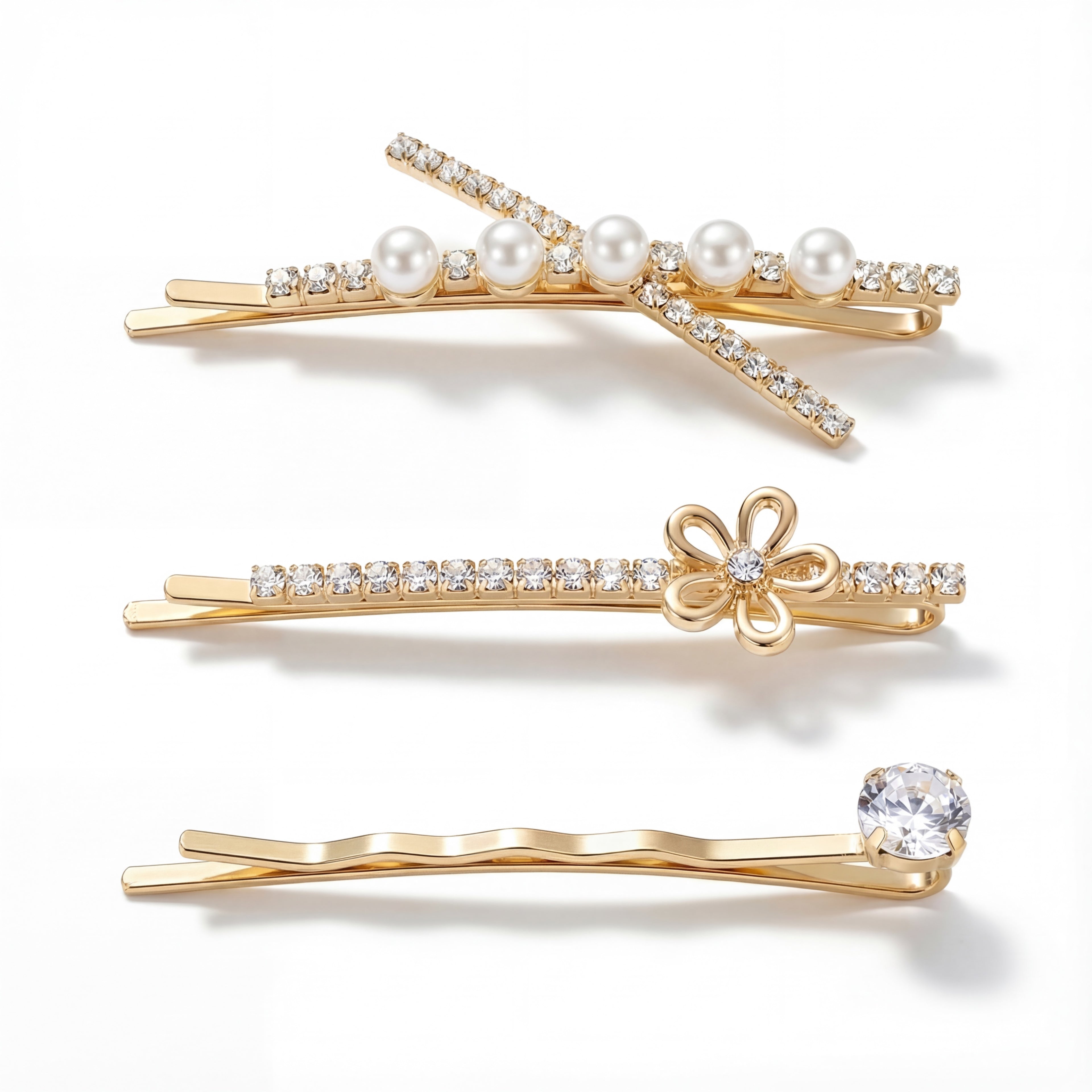 Korean Midnight Gala Crystal & Pearl 3 Piece Pin Set : YUFSHR214