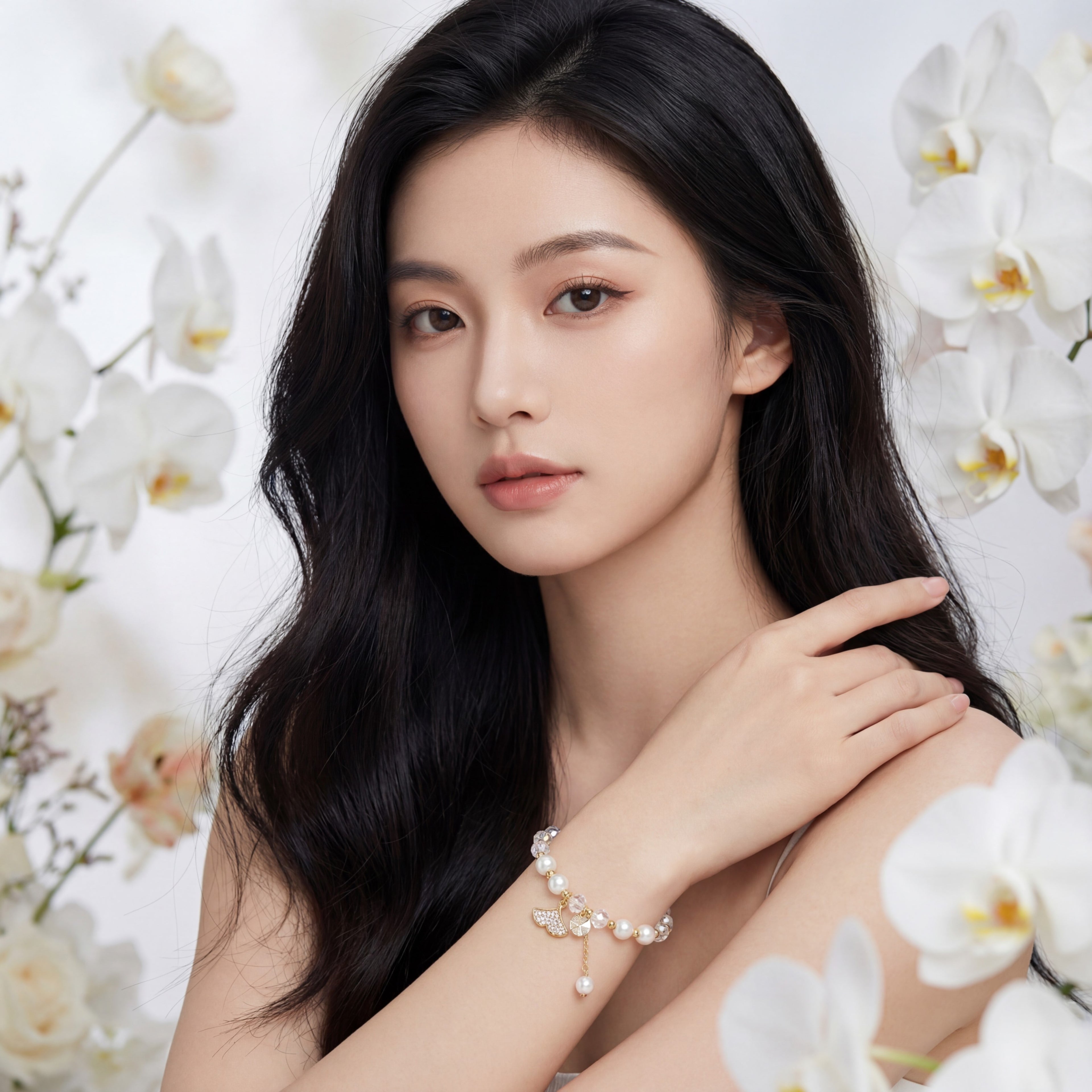 Korean Golden Ginkgo & Luminous Pearl Beaded Brace : YUFSBR215
